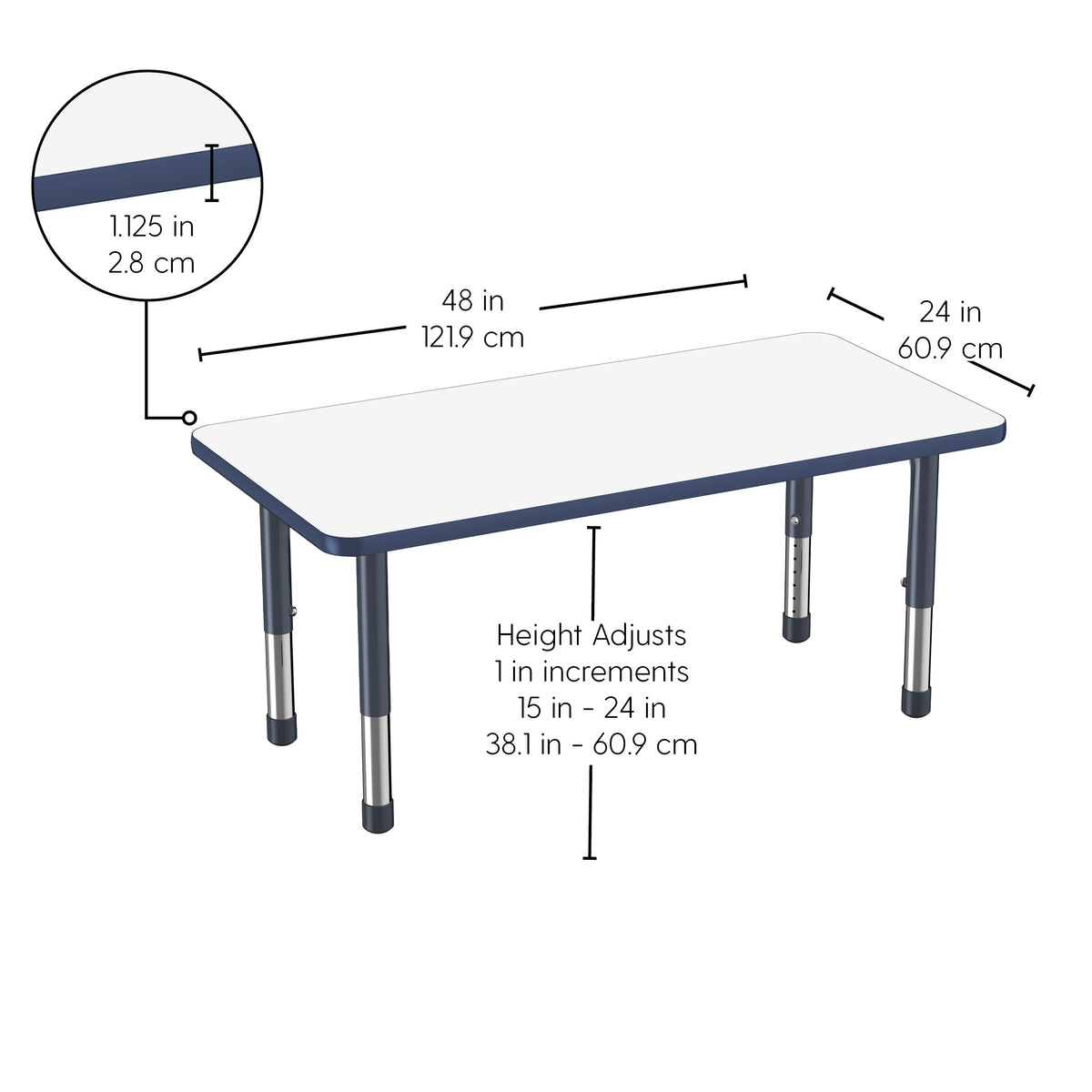 24" x 48" Rectangle Dry-Erase Activity Table with Adjustable Chunky Legs - Whiteboard/Navy