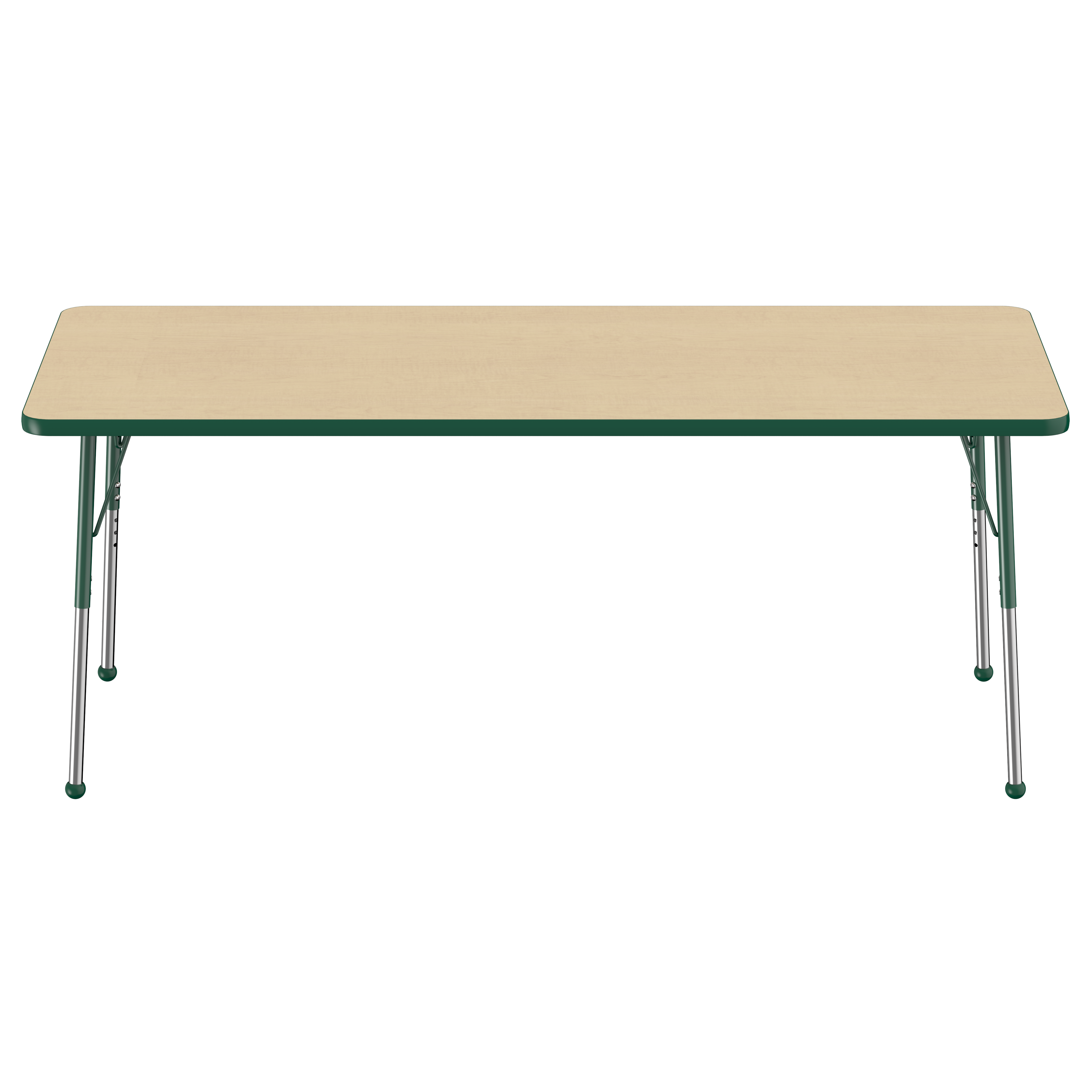 30" x 72" Rectangle T-Molding Activity Table with Adjustable Standard Ball Glide Legs - Maple/Green