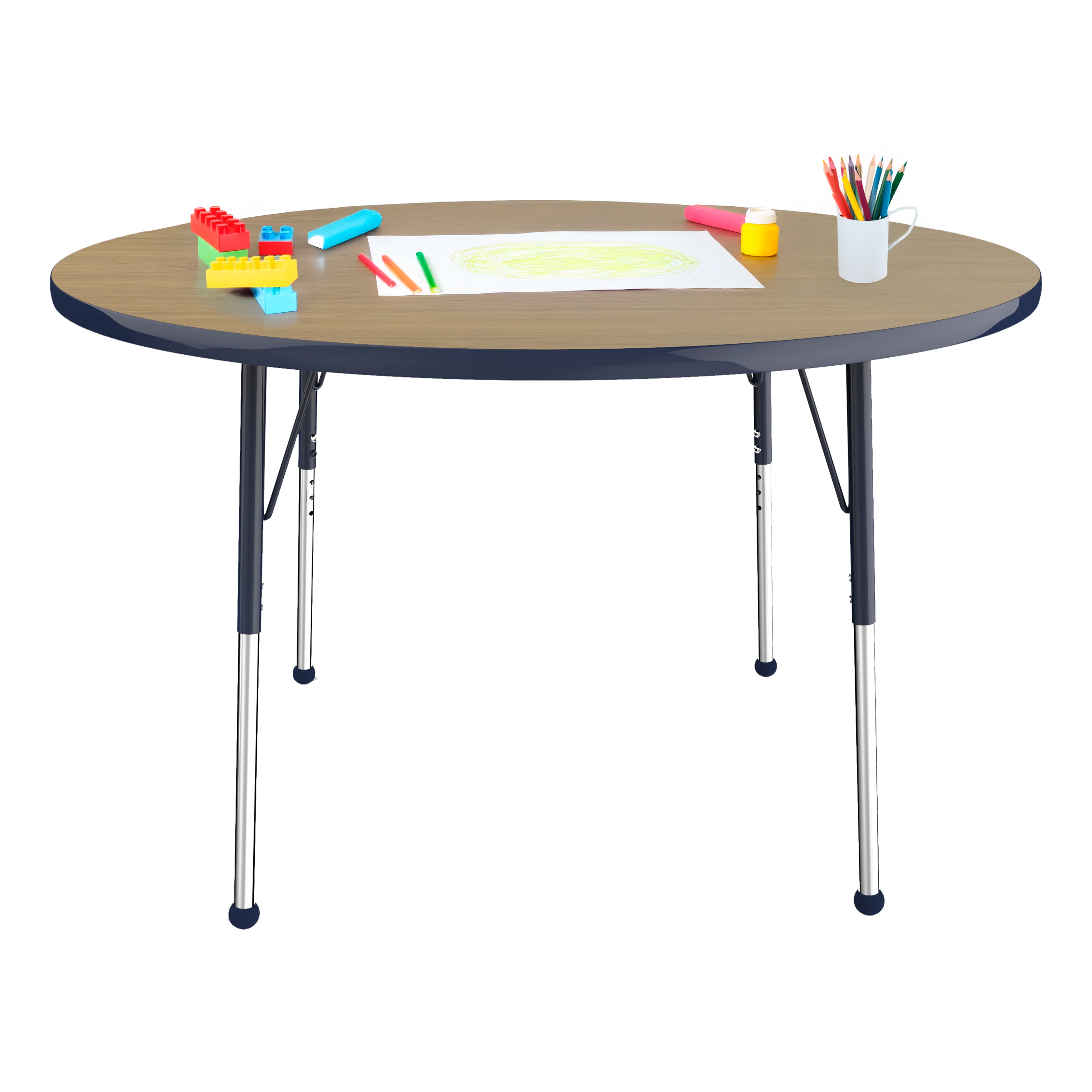 48" Round T-Molding Activity Table with Adjustable Standard Ball Glide Legs - Pasadena Oak/Navy