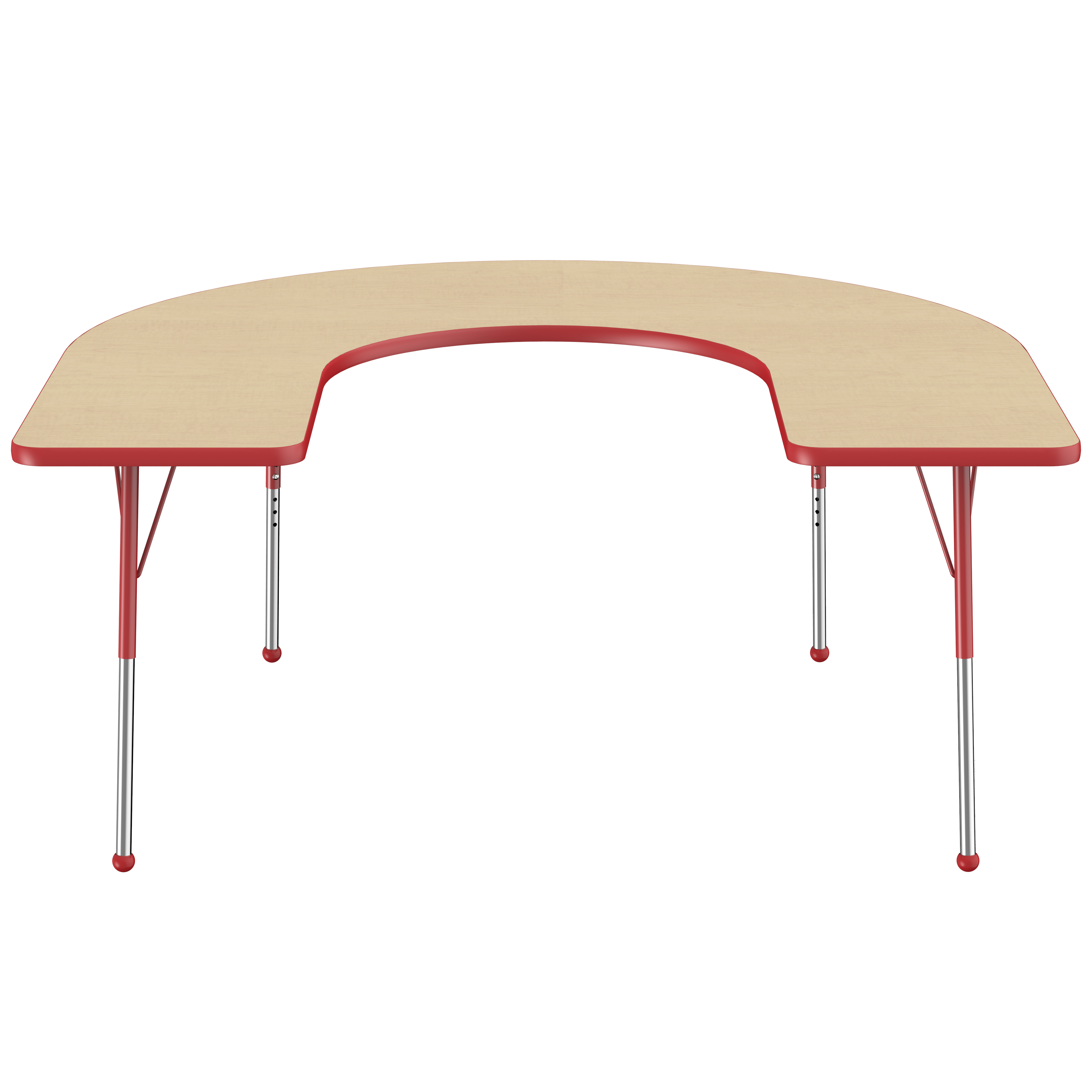 60" x 66" Horseshoe T-Molding Activity Table with Adjustable Standard Ball Glide Legs - Maple/Red