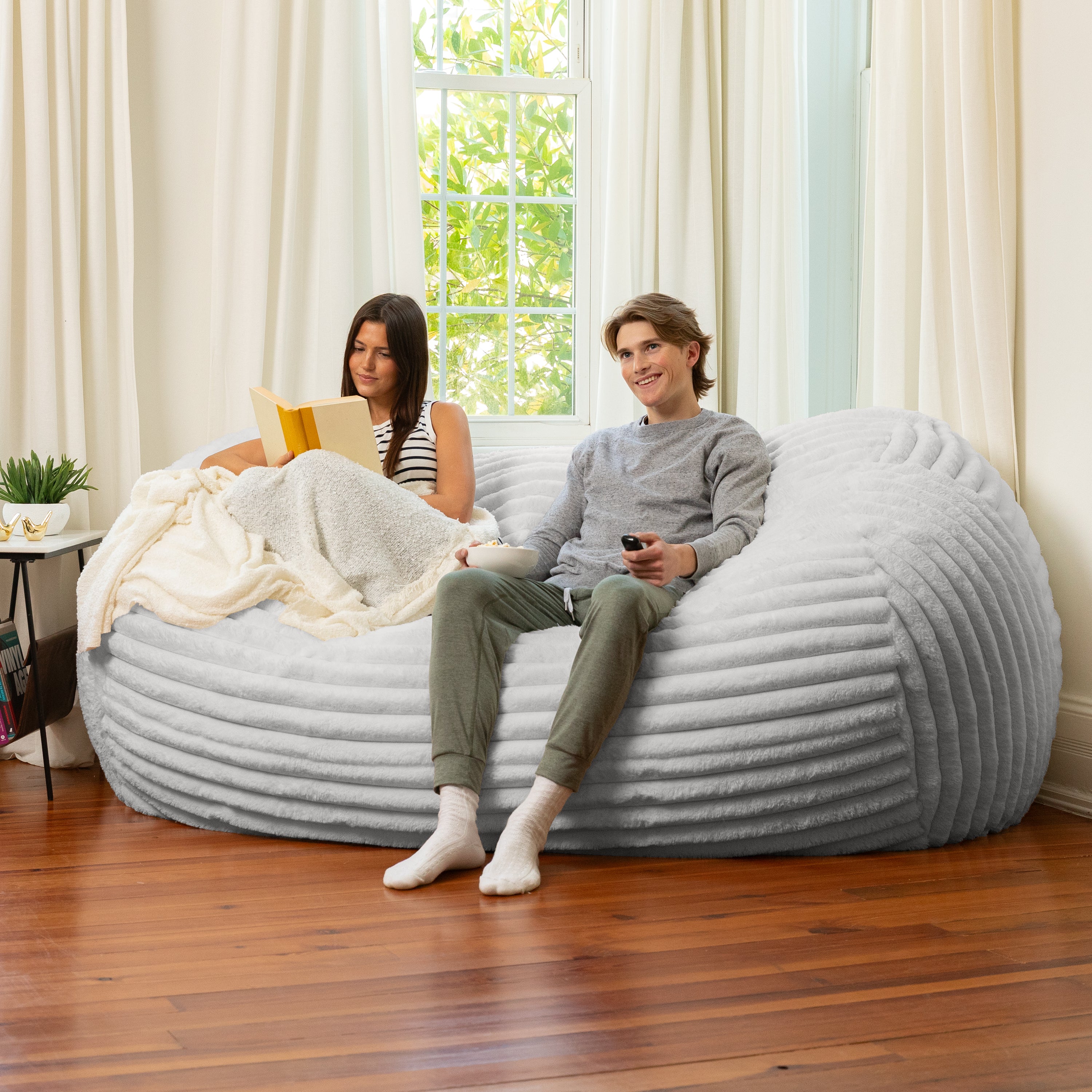 Jaxx Grand Lounger 7 Foot Bean Bag Sofa - Grey Mondo Fur