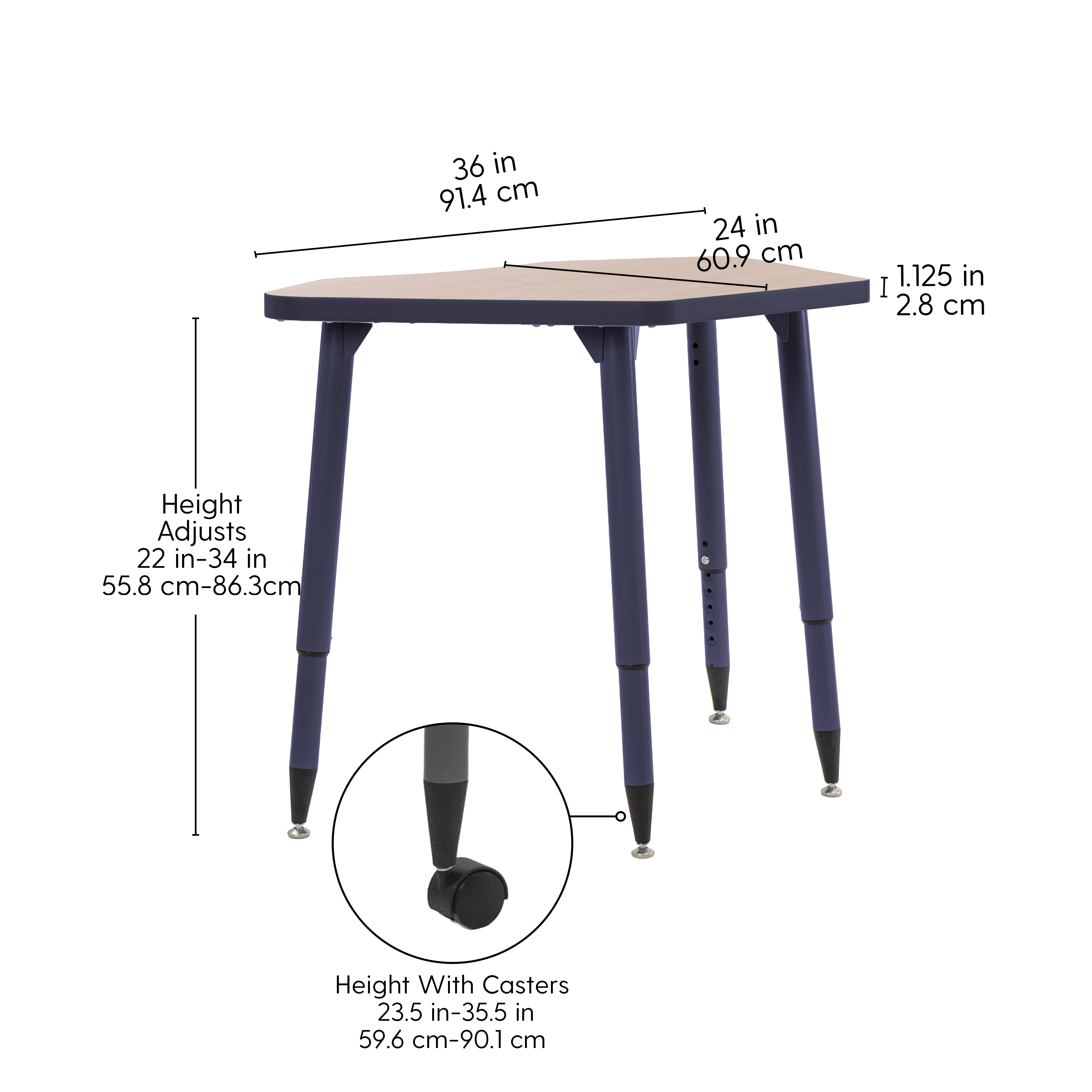 Adapte 24" x 36" Petal Thermofused Activity Table with Adjustable Tapered Legs - Asian Sand/Navy