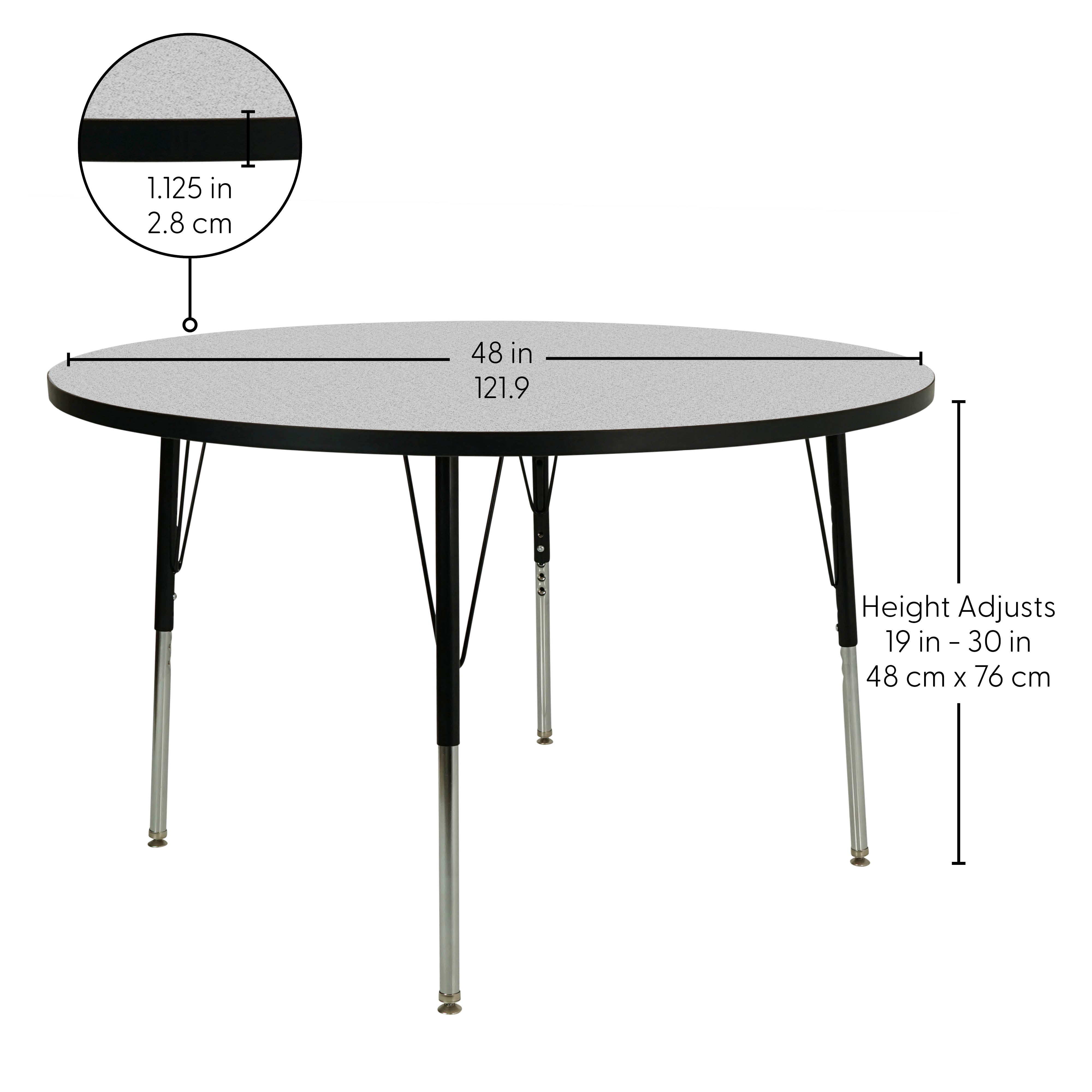 48" Round Thermofused Activity Table with Adjustable Standard Swivel Glide Legs - Gray/Black
