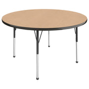 48" Round Thermofused Activity Table with Adjustable Standard Ball Glide Legs - Maple/Black