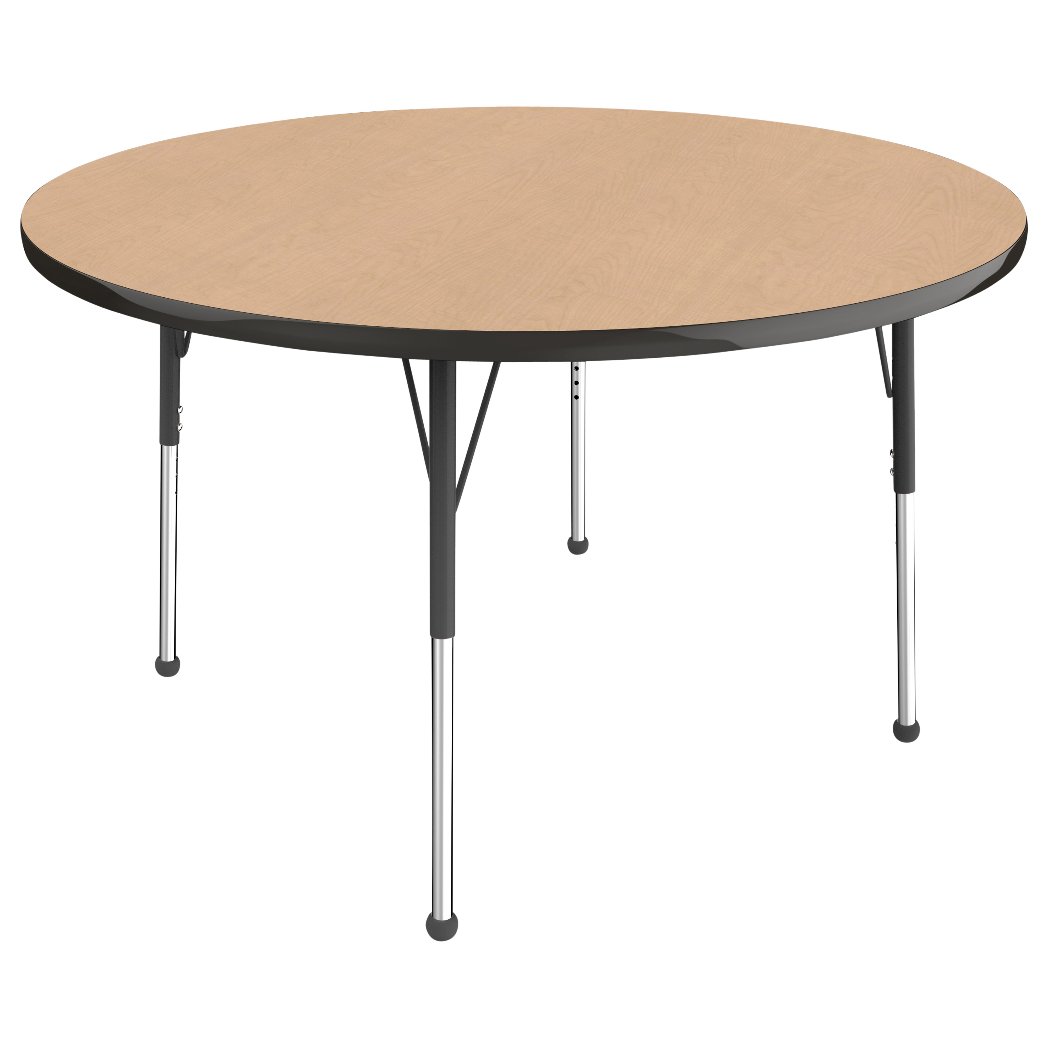 48" Round Thermofused Activity Table with Adjustable Standard Ball Glide Legs - Maple/Black