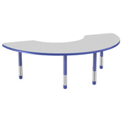 36" x 72" Half Moon Thermofused Activity Table with Adjustable Chunky Legs - Gray/Blue