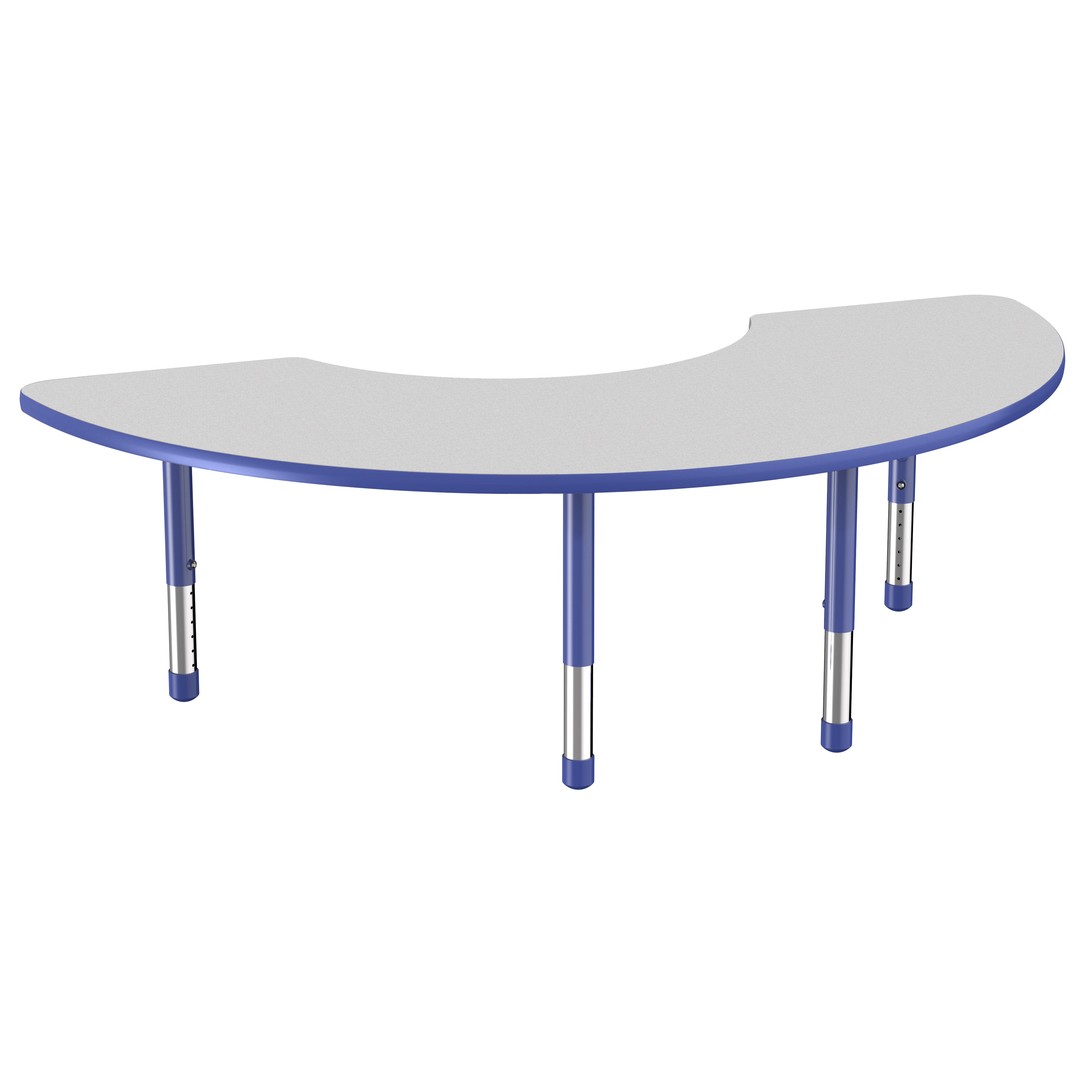36" x 72" Half Moon Thermofused Activity Table with Adjustable Chunky Legs - Gray/Blue