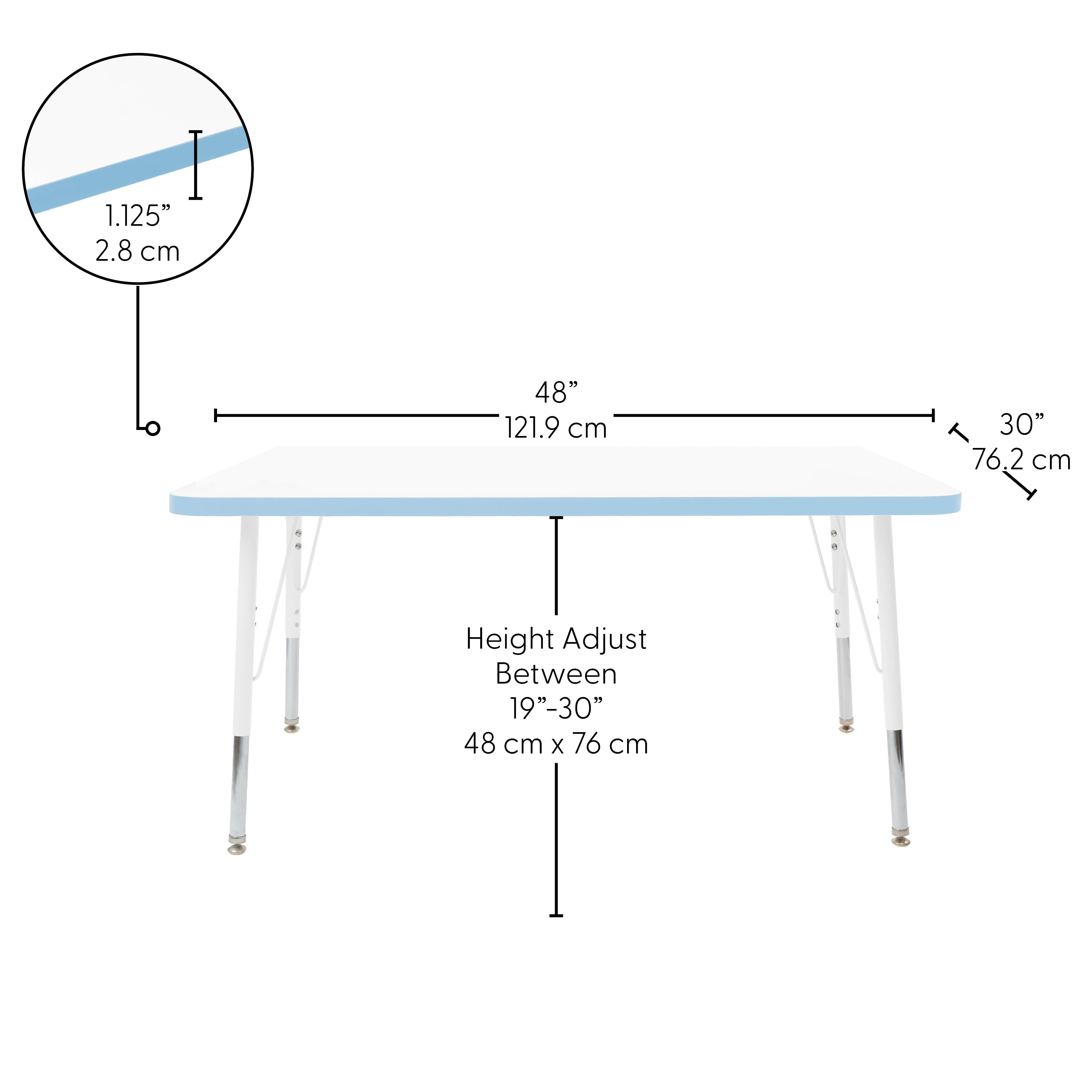 30" x 48" Rectangle Thermofused Activity Table with Adjustable Standard Swivel Glide Legs - White/Powder Blue/White