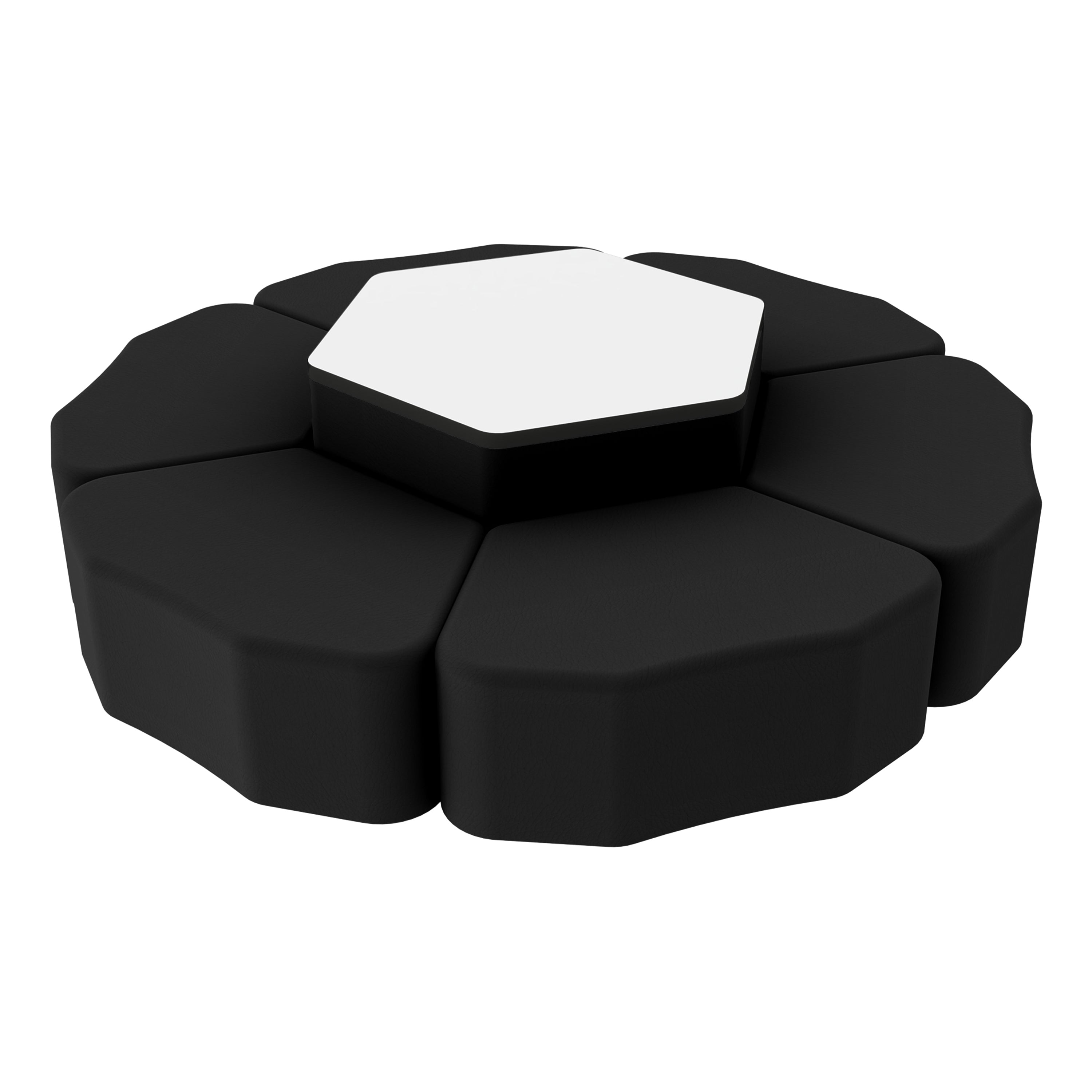 Pro Series Dry-Erase Hexagon Ottoman Table with Petal 12" H Seating, 7-Piece Set - Black/Whiteboard
