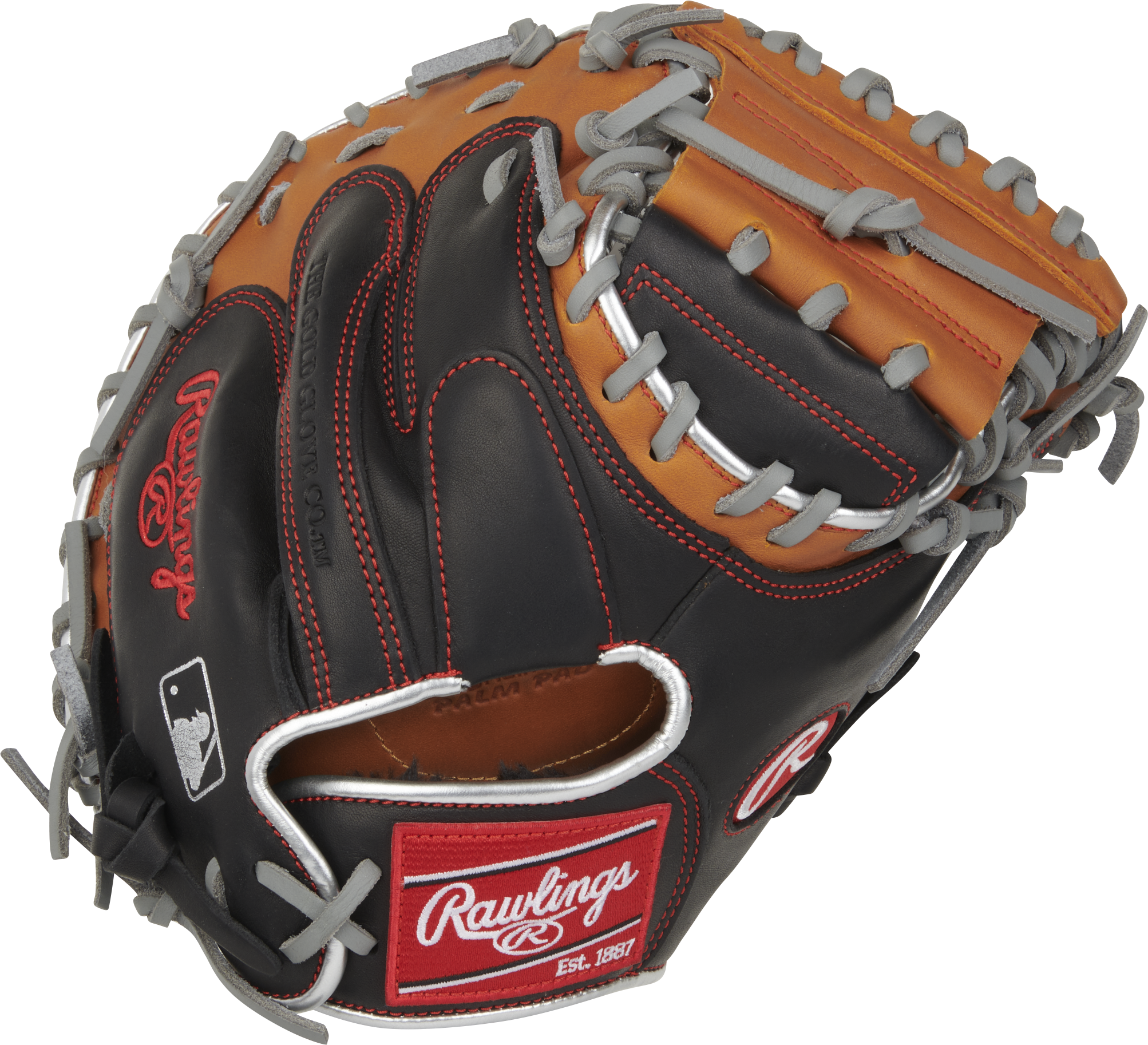 Rawlings R9 Baseball Contour Series Catchers Mitt 32-Inch Baseball Glove  - Right Hand Thrower - Black/Tan