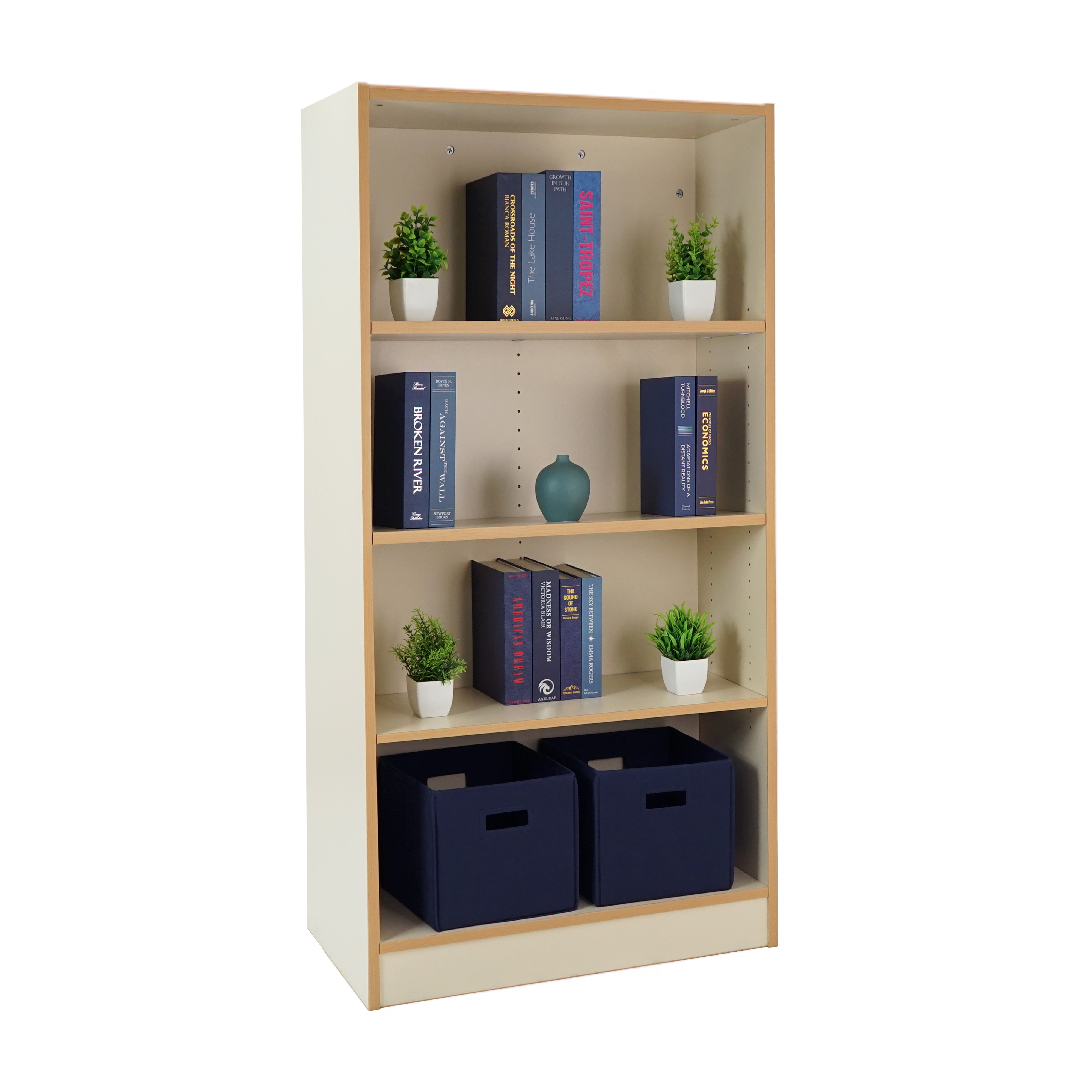 Laminate Bookcase 4-Shelf 60" Height - Almond/Maple
