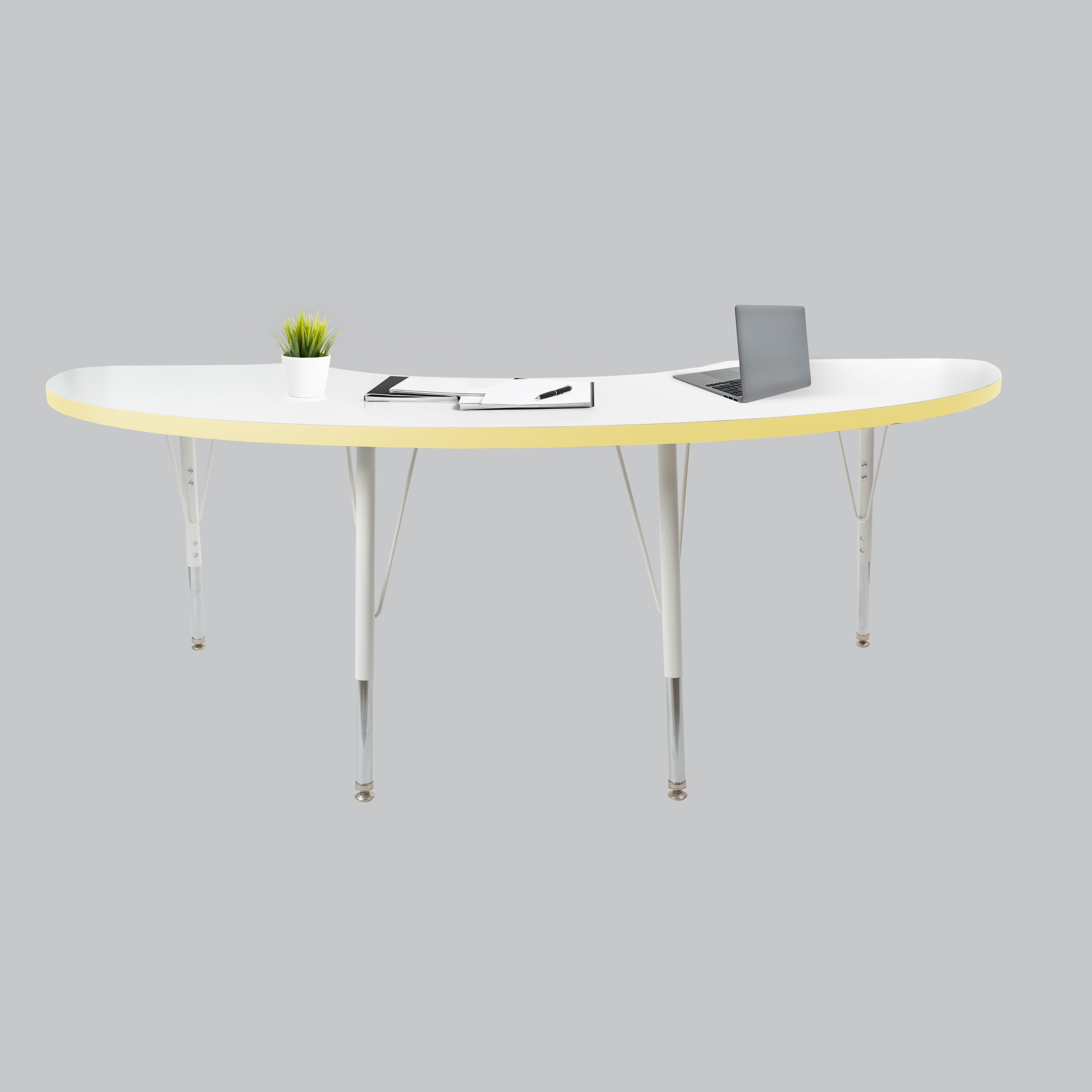 36" x 72" Half Moon Thermofused Activity Table with Adjustable Standard Swivel Glide Legs - White/Squash/White