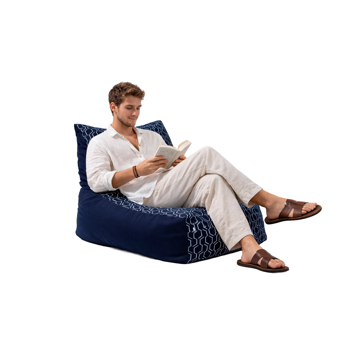 Oudoor Bean Bag Lounger with Sunbrella - Adaptation Indigo/Canvas Navy