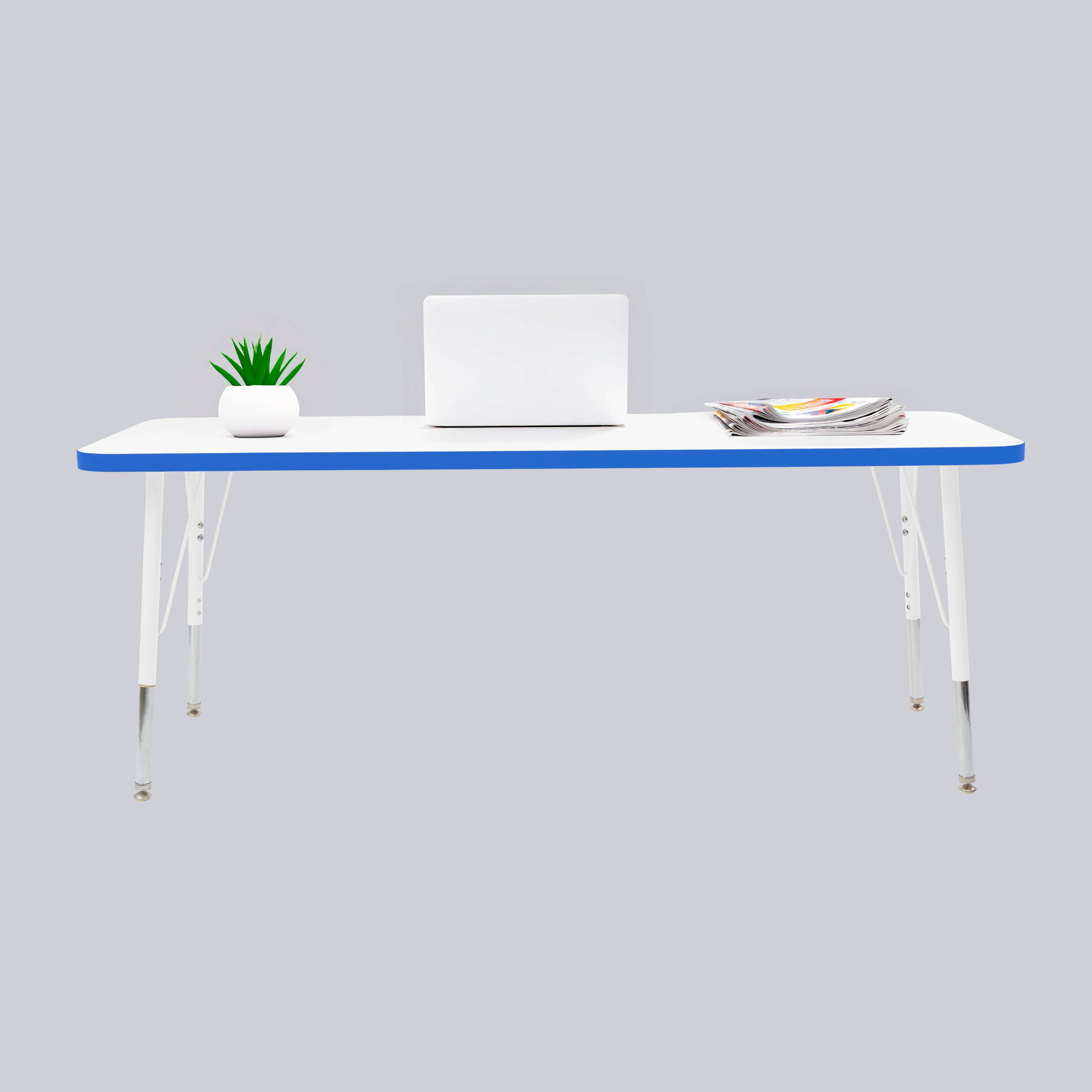 24" x 60" Rectangle Thermofused Activity Table with Adjustable Standard Swivel Glide Legs - White/Blue/White