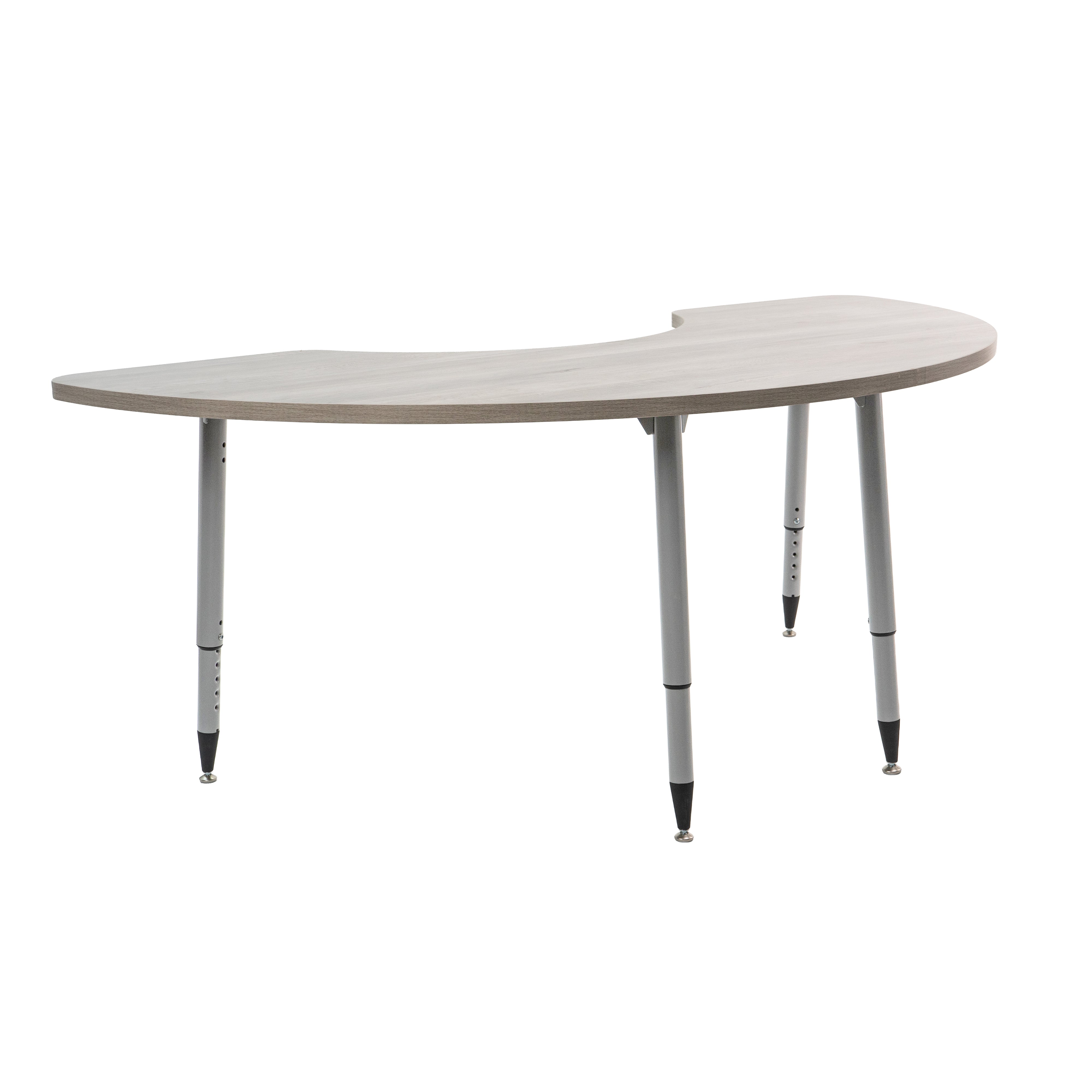 Adapte 36" x 72" Half Moon Woodgrain Activity Table with Adjustable Tapered Legs - Light Gray Wood/Silver