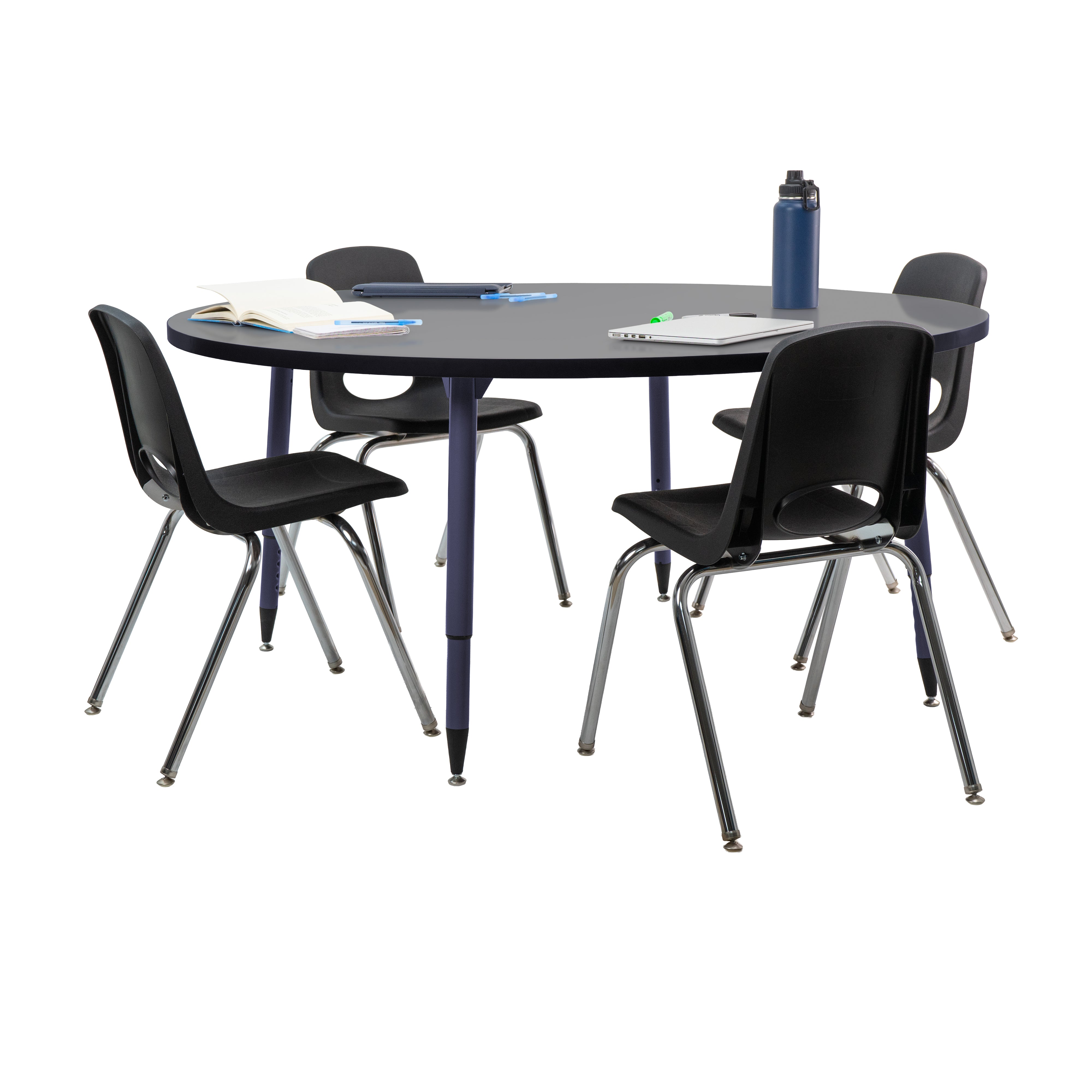 Adapte 60" Round Thermofused Activity Table with Adjustable Tapered Legs - North Sea/Navy