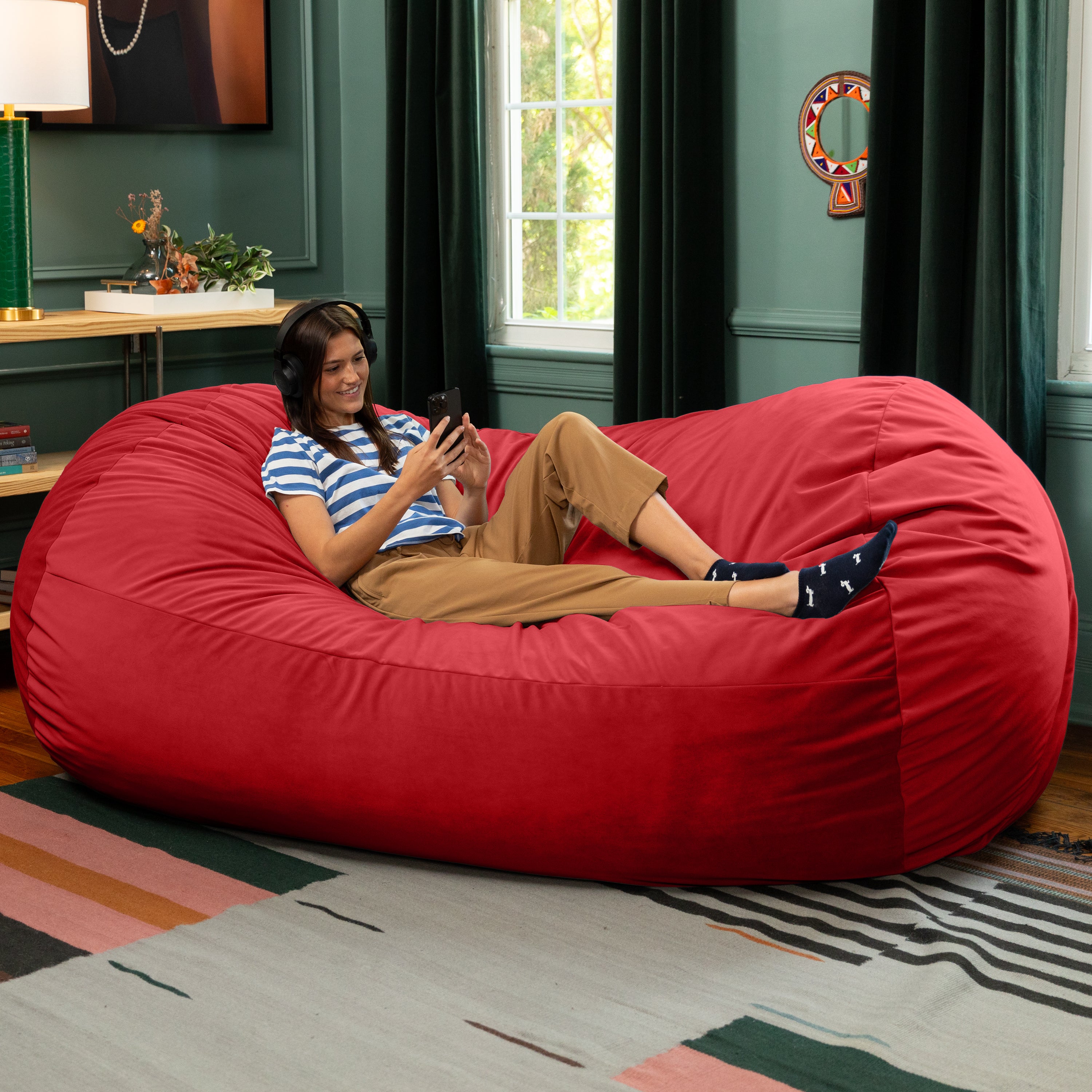 Jaxx Grand Lounger 7 Foot Bean Bag Sofa -Lush Velvet Merlot