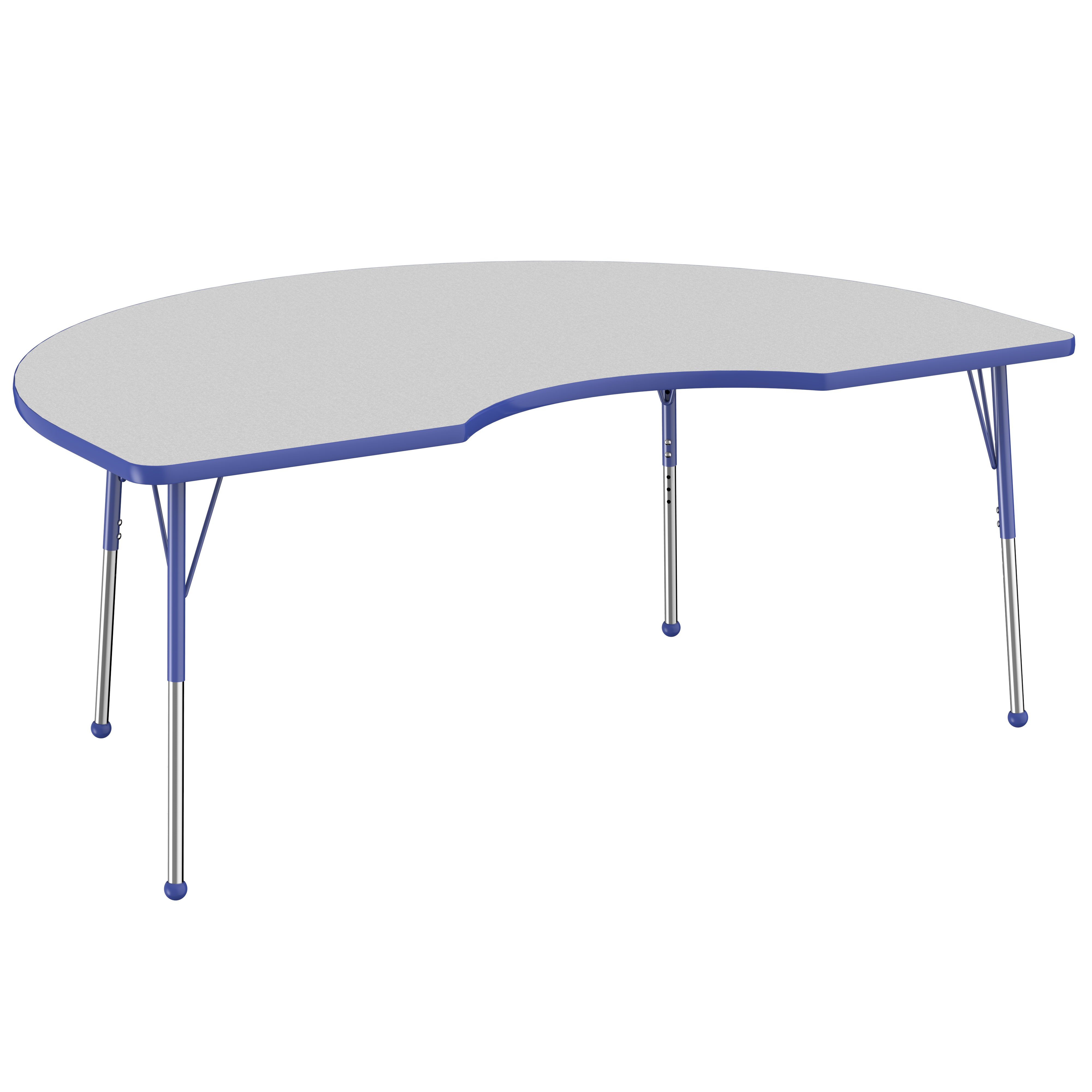 48" x 72" Kidney T-Molding Activity Table with Adjustable Standard Ball Glide Legs - Gray/Blue