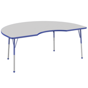 48" x 72" Kidney T-Molding Activity Table with Adjustable Standard Ball Glide Legs - Gray/Blue