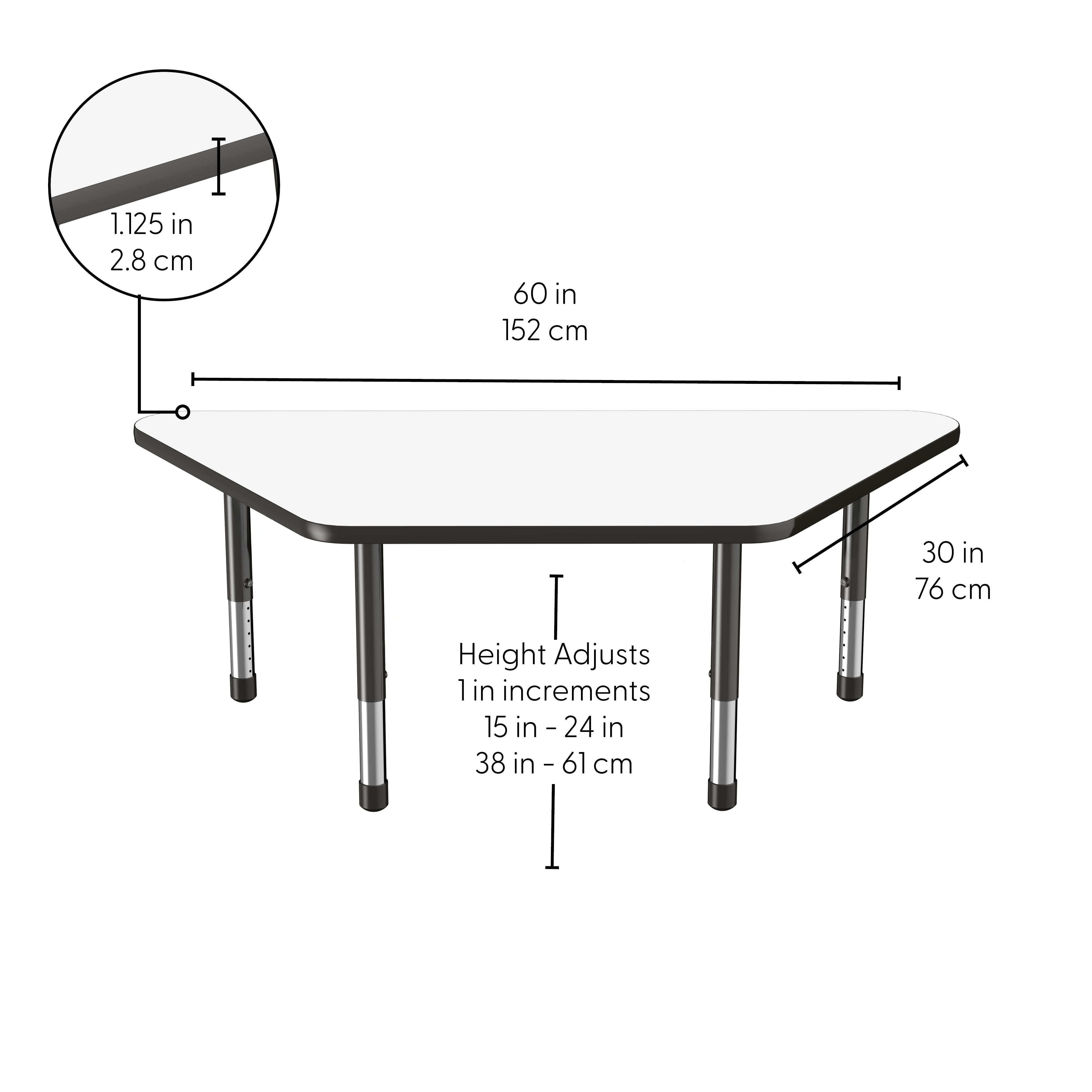 30" x 60" Trapezoid Dry-Erase Activity Table with Adjustable Chunky Legs - Whiteboard/Black