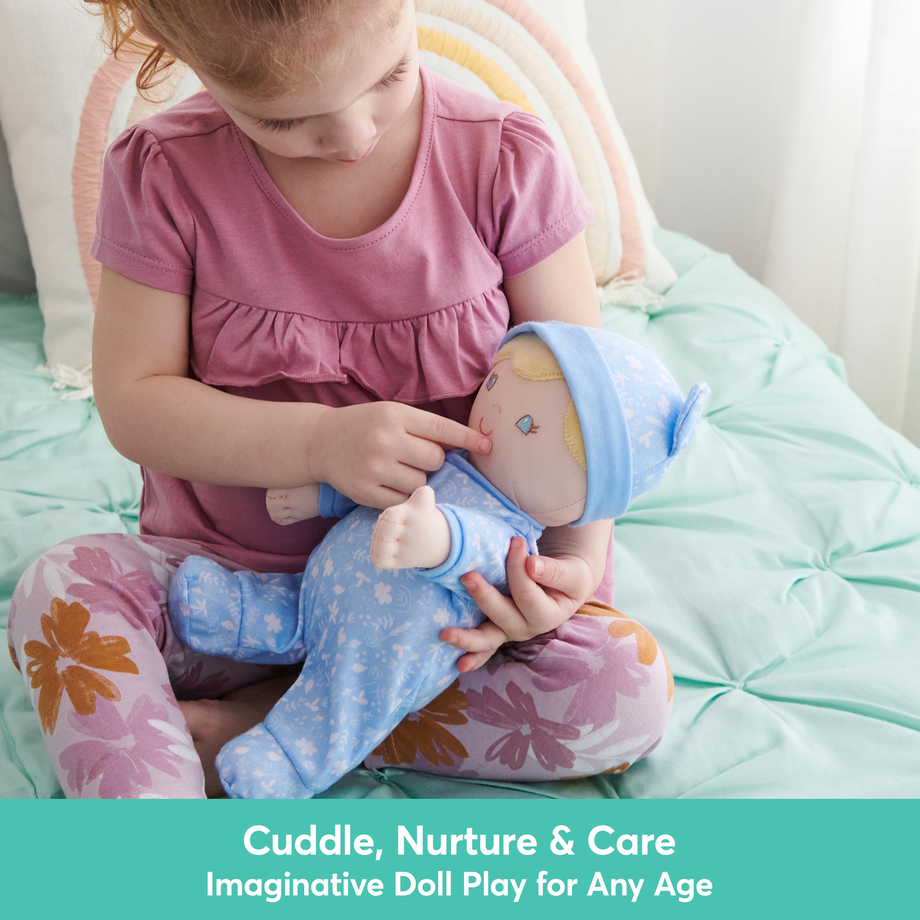 Baby GUND Sustainable Baby Doll, Plush Doll Made from Recycled Materials, For Babies and Newborns, Blue, 12”