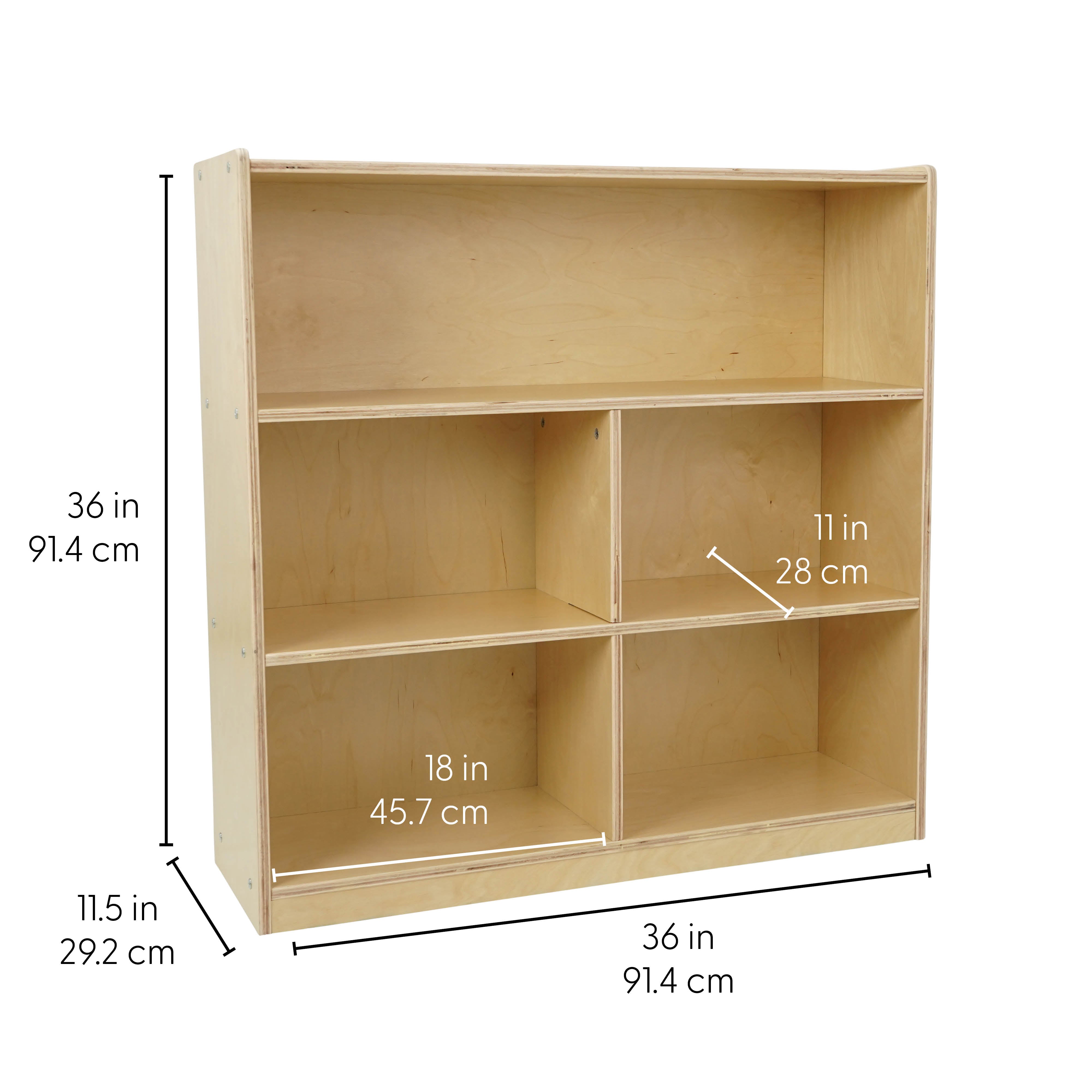 Birch 5-Compartment Divided Deluxe Book Case, 36" Height