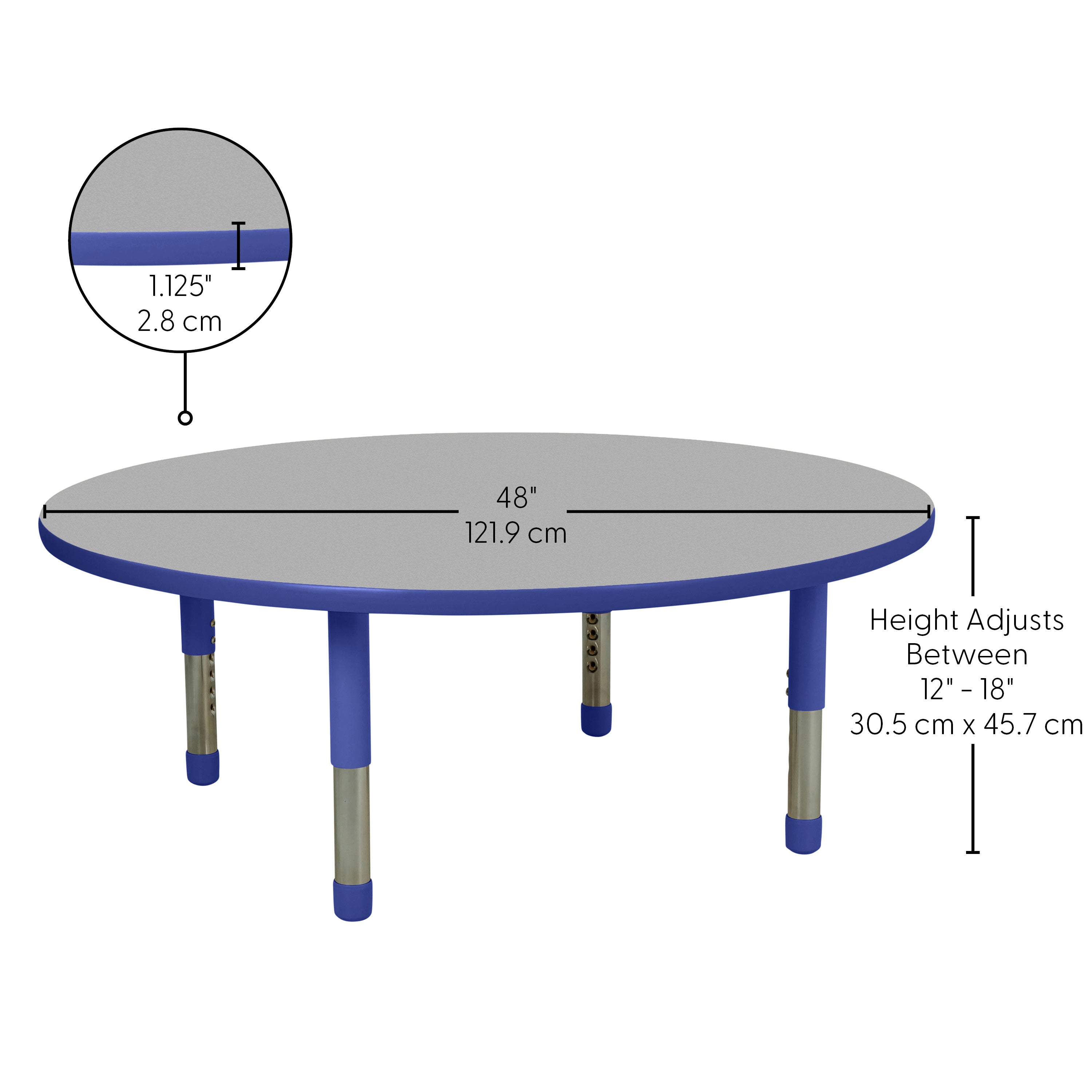48" Round T-Molding Activity Table with Adjustable Tiny Tot Legs - Gray/Blue