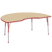 48" x 72" Kidney T-Molding Activity Table with Adjustable Standard Ball Glide Legs - Maple/Red