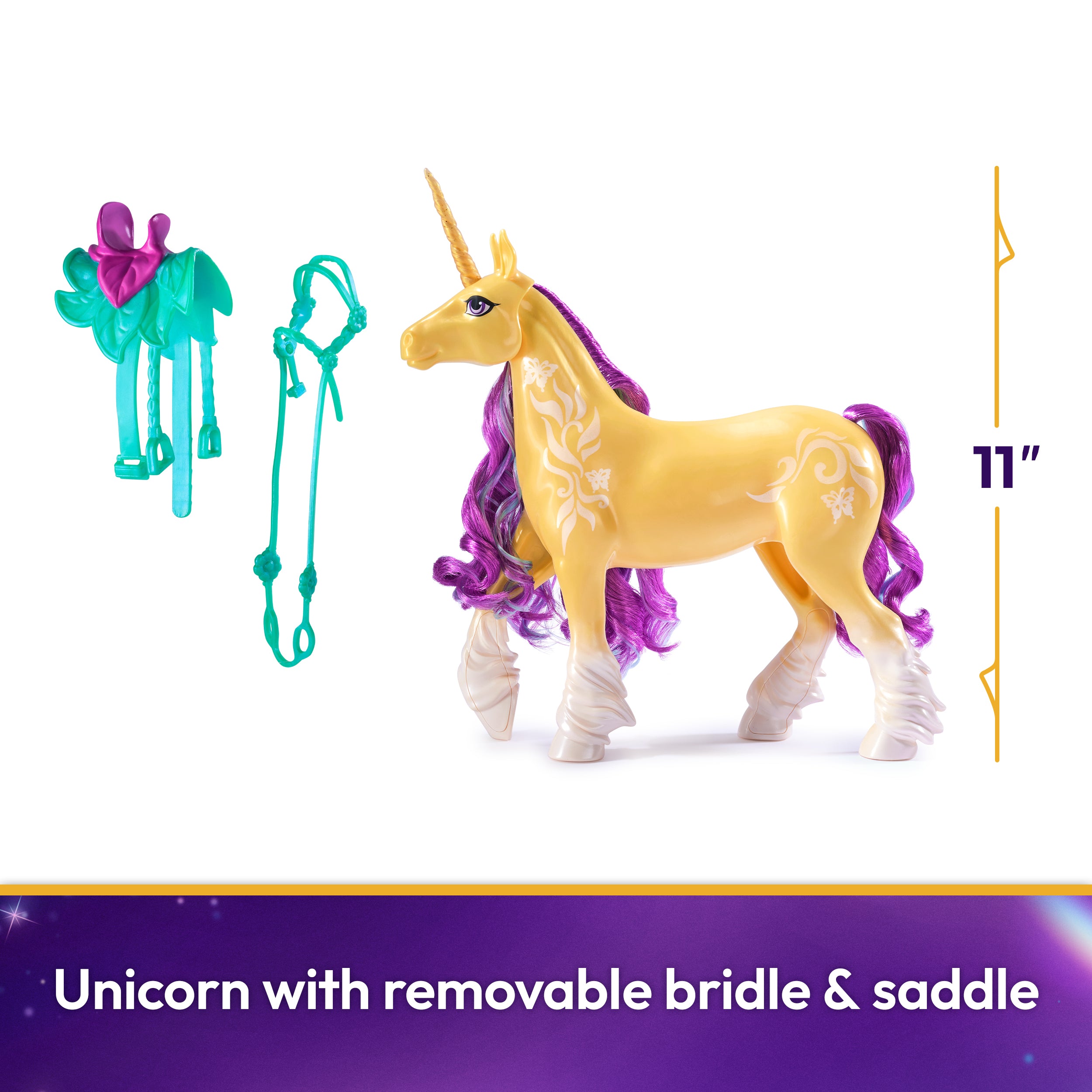 Unicorn Academy, Leaf with 2 Riding Accessories, 11”, Compatible with Ava, Dolls & Unicorn Toys for Girls Ages 4 and up
