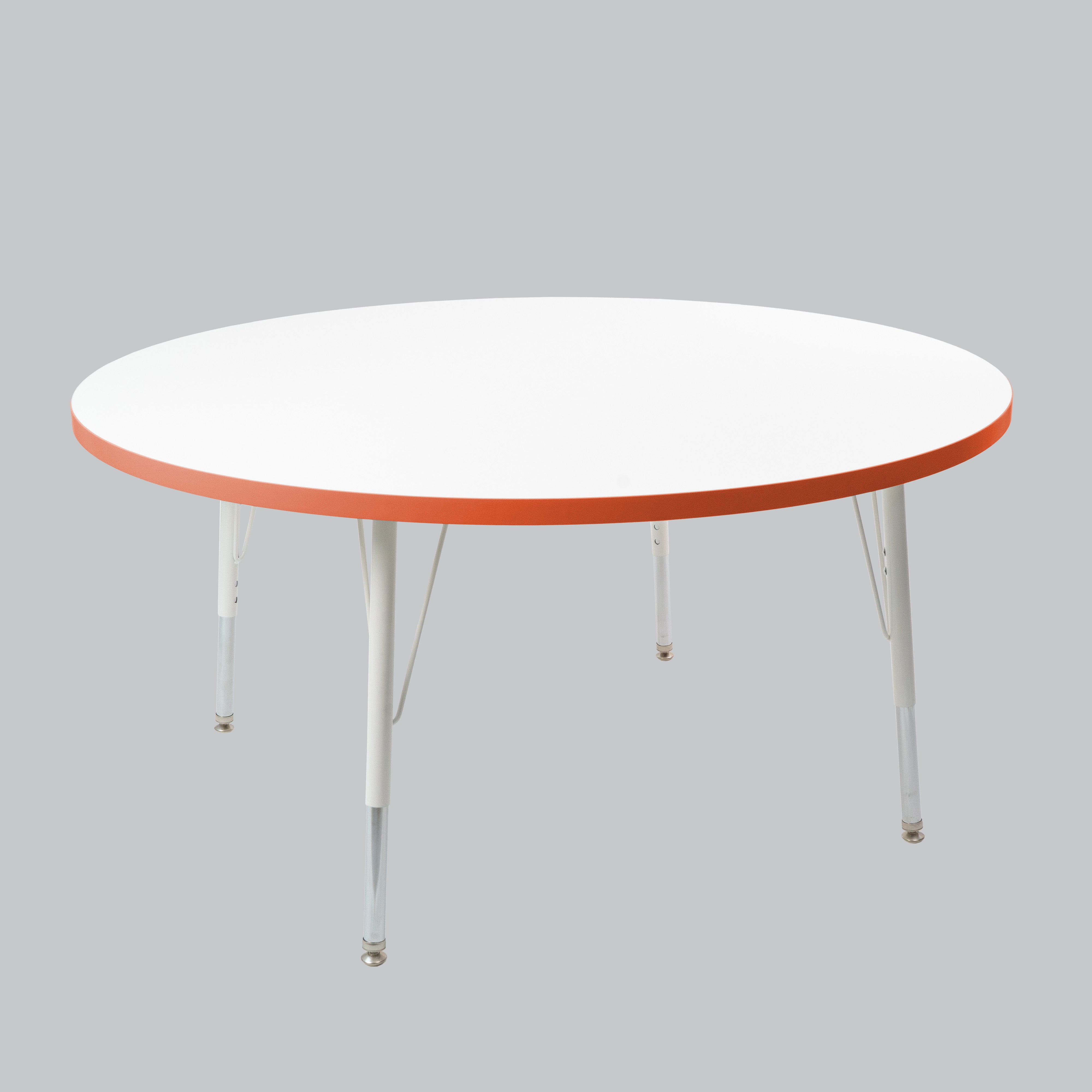 48" Round Thermofused Activity Table with Adjustable Standard Swivel Glide Legs - White/Tangerine/White