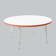 48" Round Thermofused Activity Table with Adjustable Standard Swivel Glide Legs - White/Tangerine/White