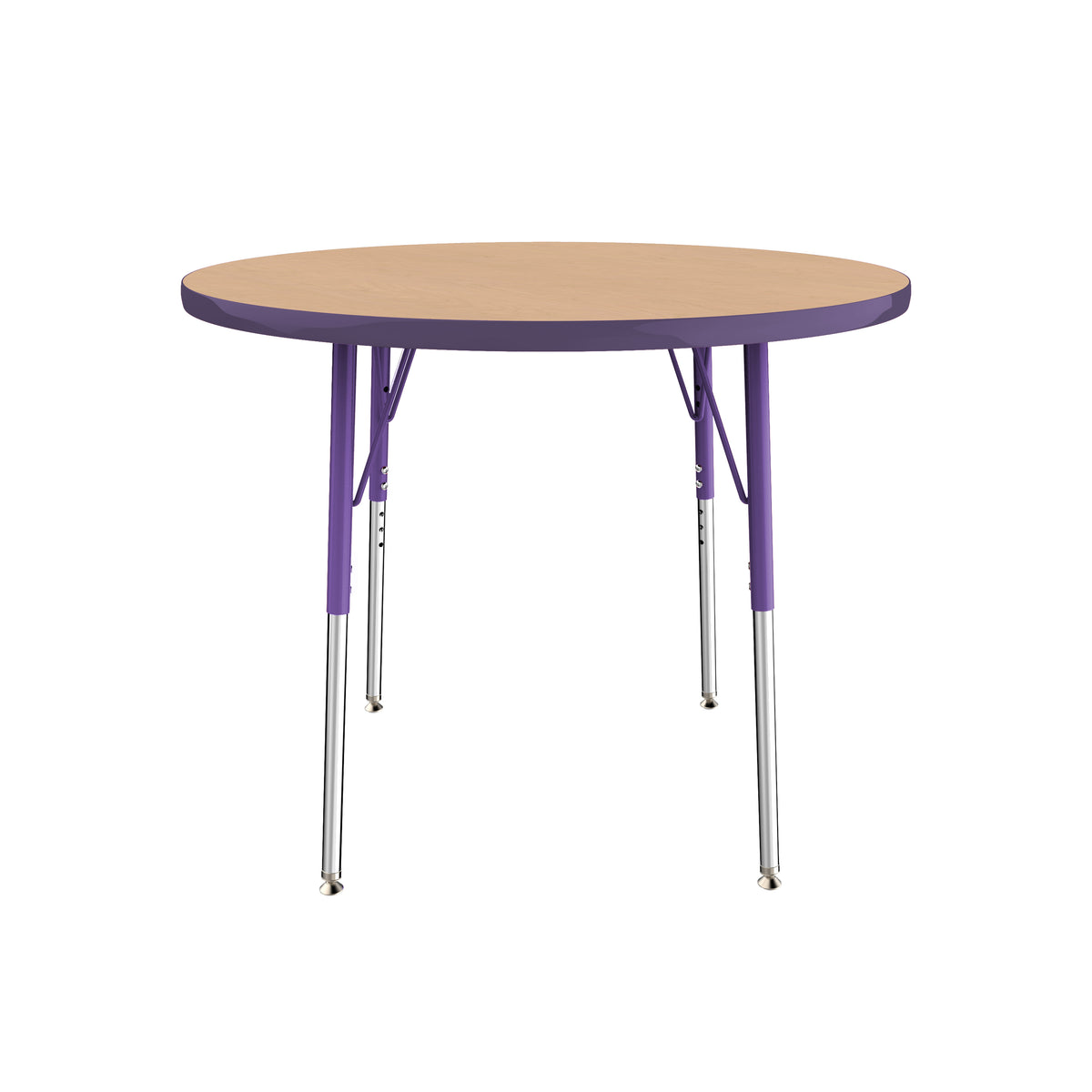 36" Round T-Molding Activity Table with Adjustable Standard Swivel Glide Legs - Maple/Purple