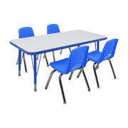24" x 48" Rectangle Dry-Erase Activity Table with Standard Legs and 12" Stack Chairs with Swivel Glides, 5-Piece Set - Whiteboard/Blue