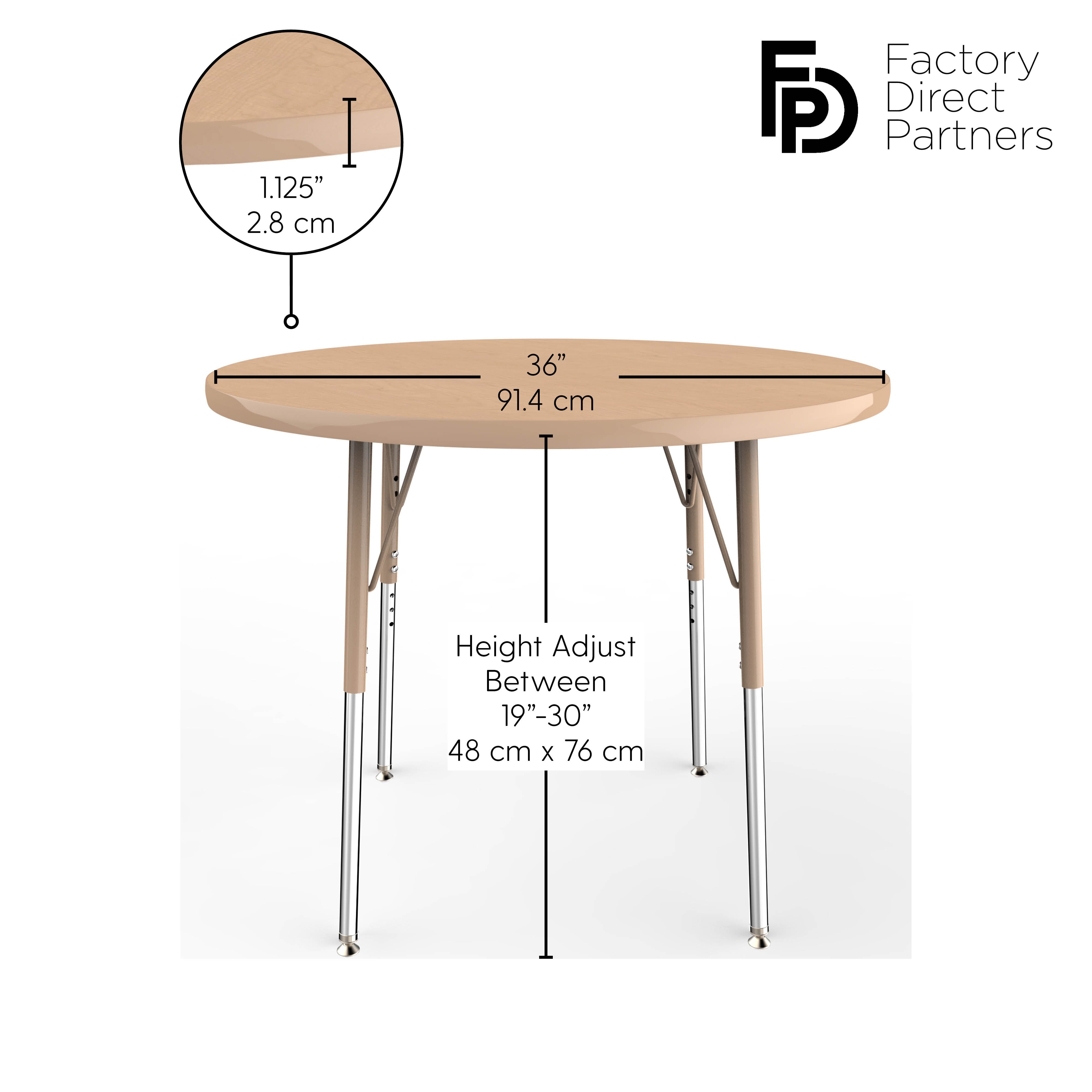 36" Round T-Molding Activity Table with Adjustable Standard Swivel Glide Legs - Maple/Sand