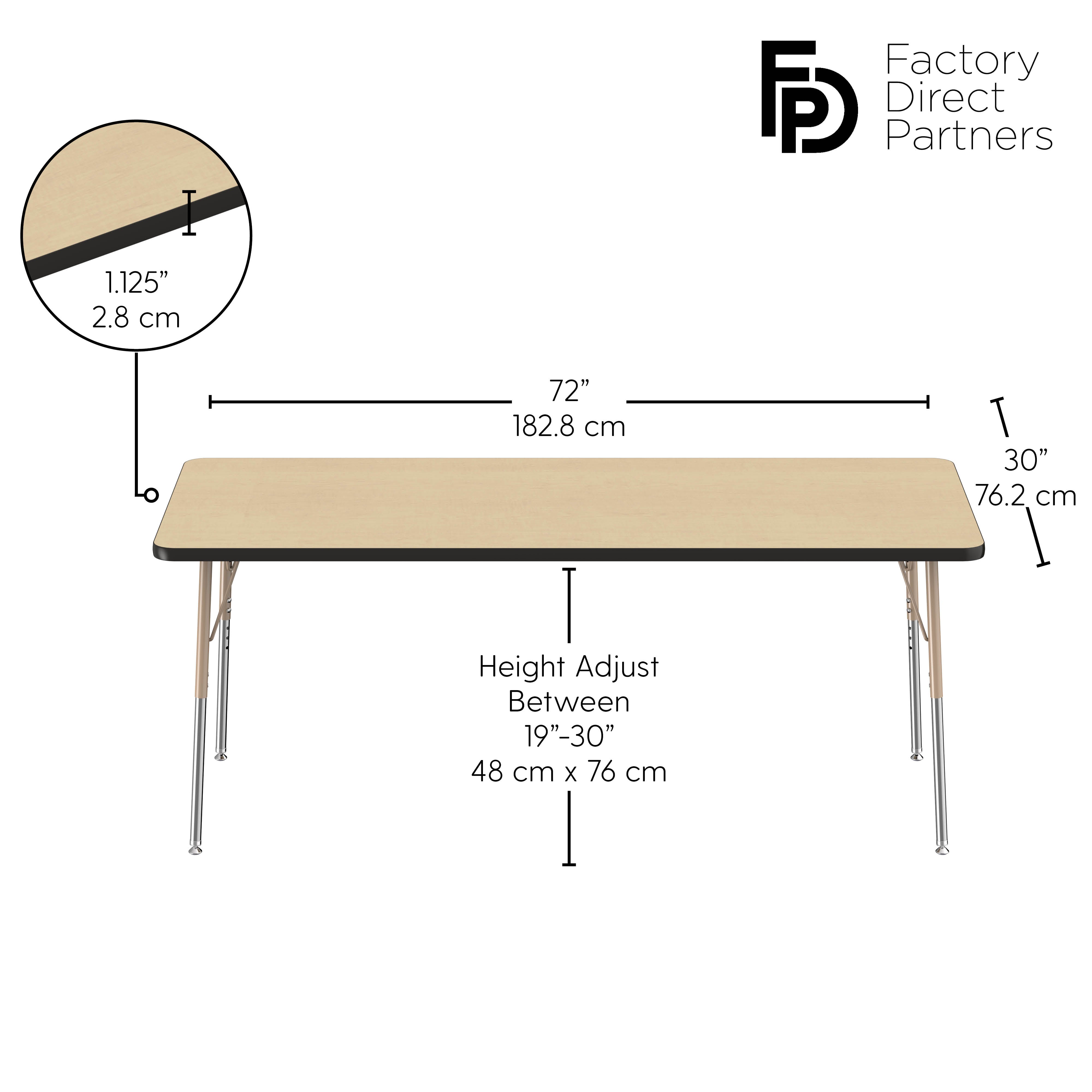 30" x 72" Rectangle T-Molding Activity Table with Adjustable Standard Swivel Glide Legs - Maple/Black/Sand