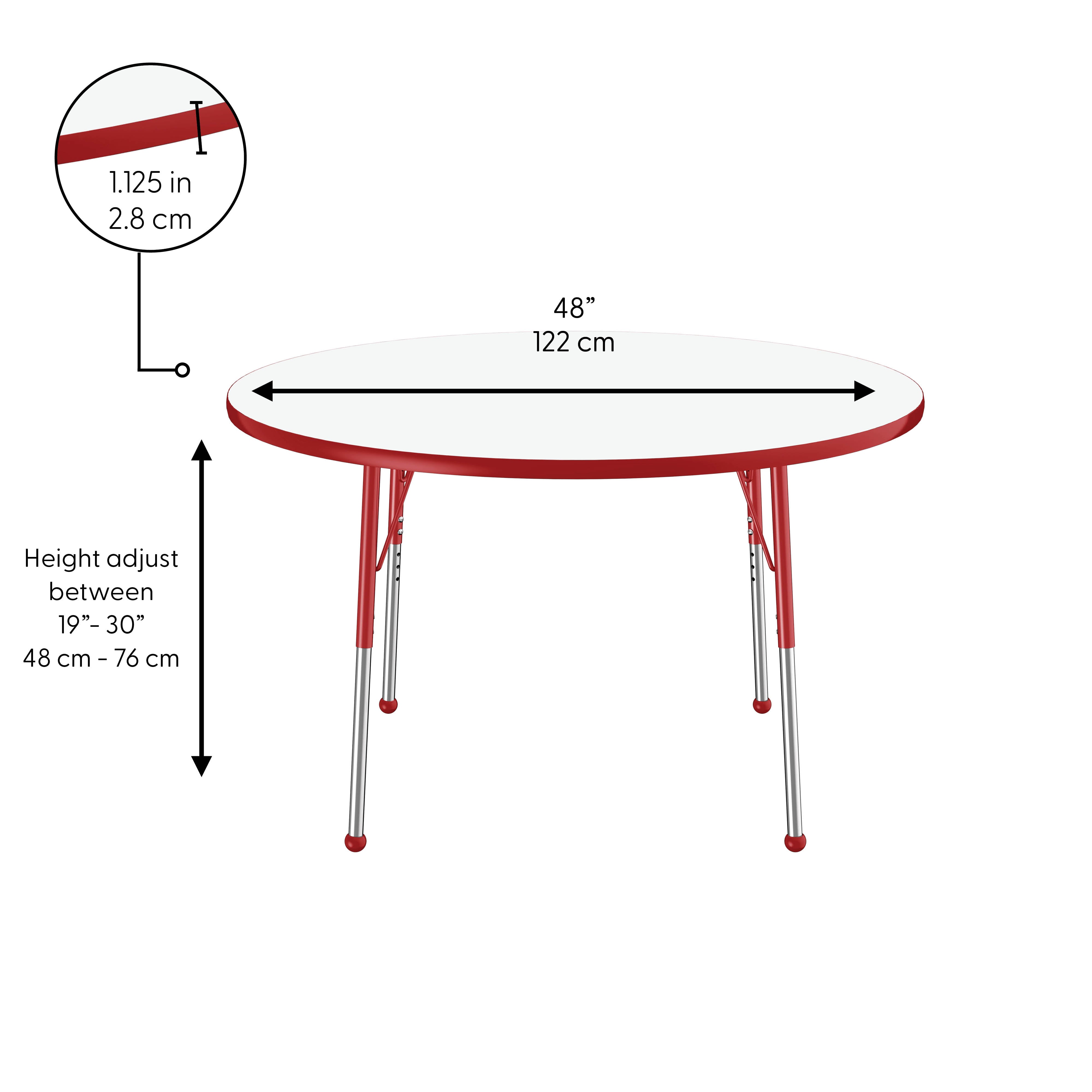 48" Round Collaborative Dry-Erase Activity Table with Adjustable Standard Ball Glide Legs - Whiteboard/Red