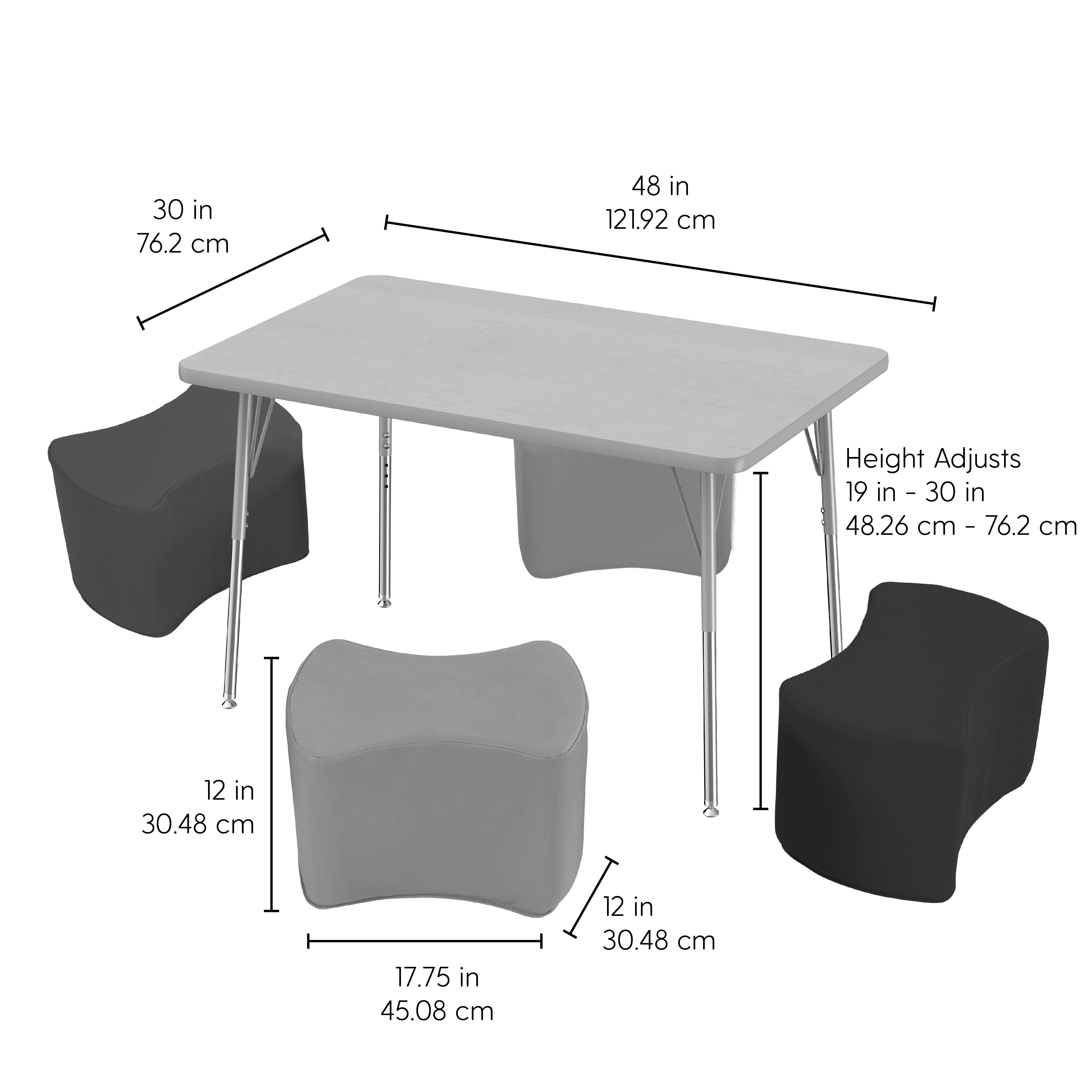 30" x 48" Rectangle Thermofused Activity Table with Standard Swivel Legs and Butterfly Seating 12" Height, 5-Piece Set - Gray/Seafoam/Silver/Contemporary