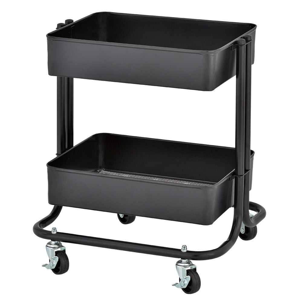2-Tier Metal Rolling Utility Cart - Black