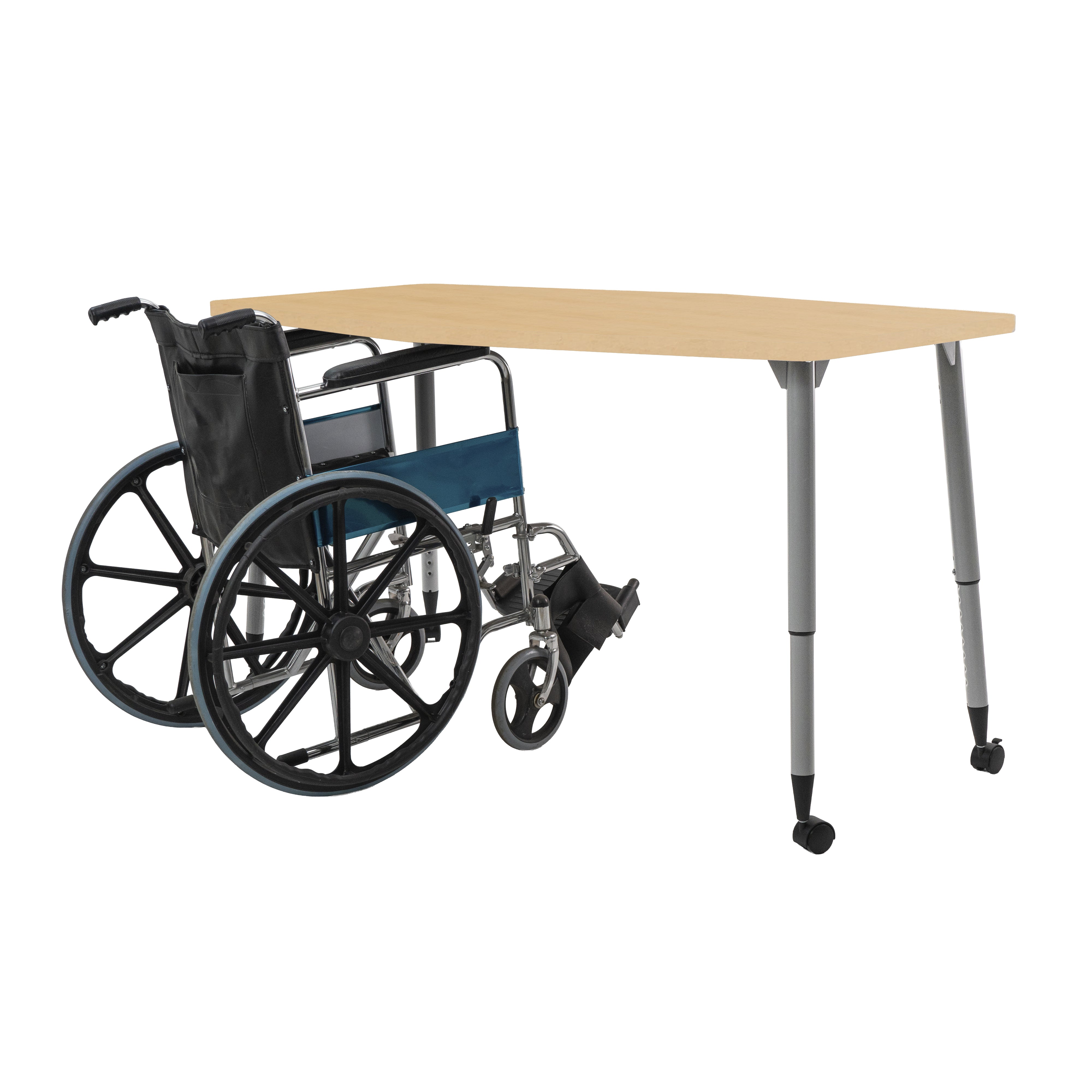 Adapte 34" x 60" Long Hexagon Woodgrain Activity Table with Adjustable Tapered Legs - Maple Grain/Silver