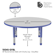 48" Round T-Molding Activity Table with Adjustable Chunky Legs - Gray/Blue