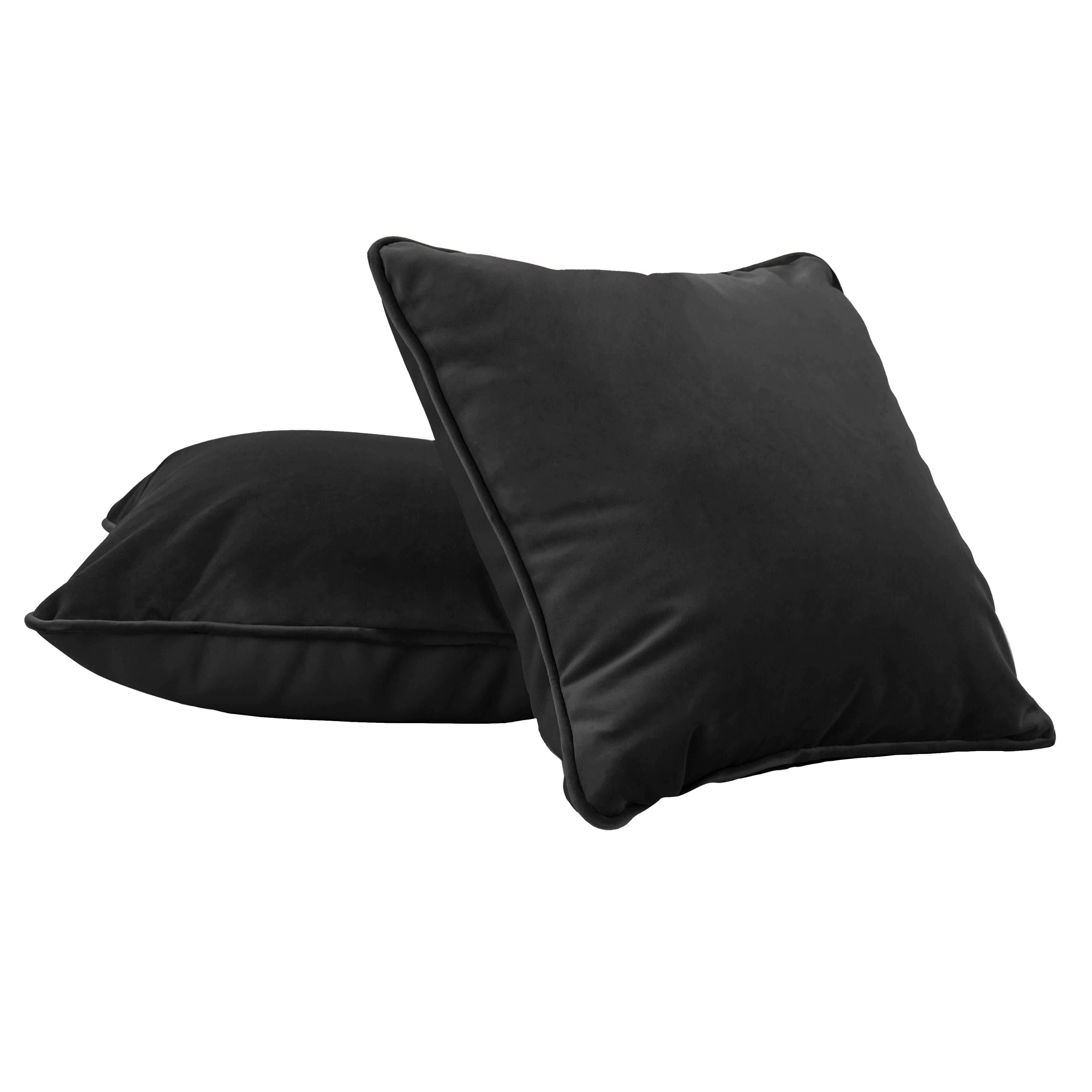 15" x 15" Square Microfiber and Faux Leather Pillow with Piping, 2-Piece - Onyx