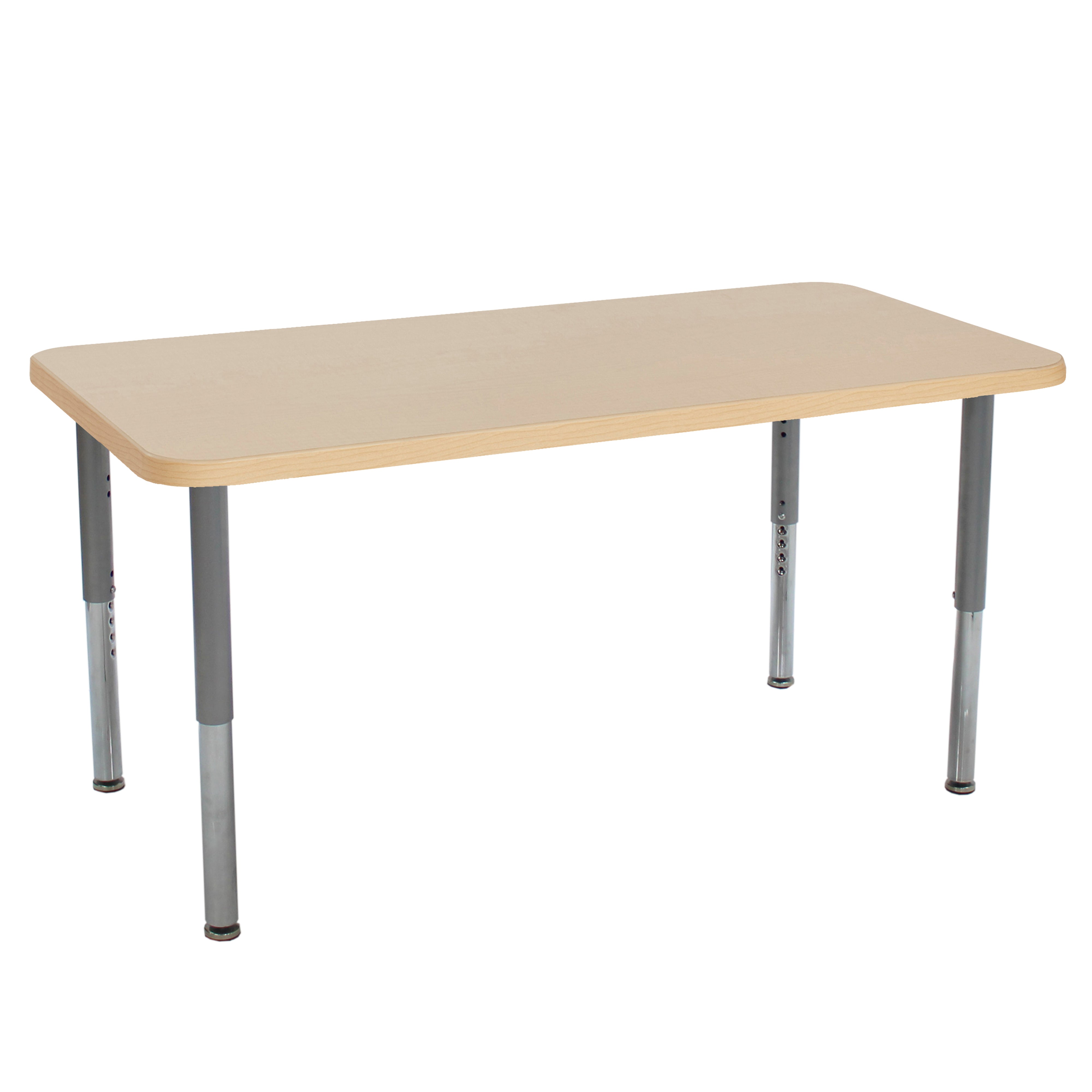30" x 60" Rectangle La Madera Activity Table with Adjustable Super Legs - Maple Grain/Silver