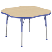 48" x 48" Clover T-Molding Activity Table with Adjustable Standard Ball Glide Legs - Maple/Blue