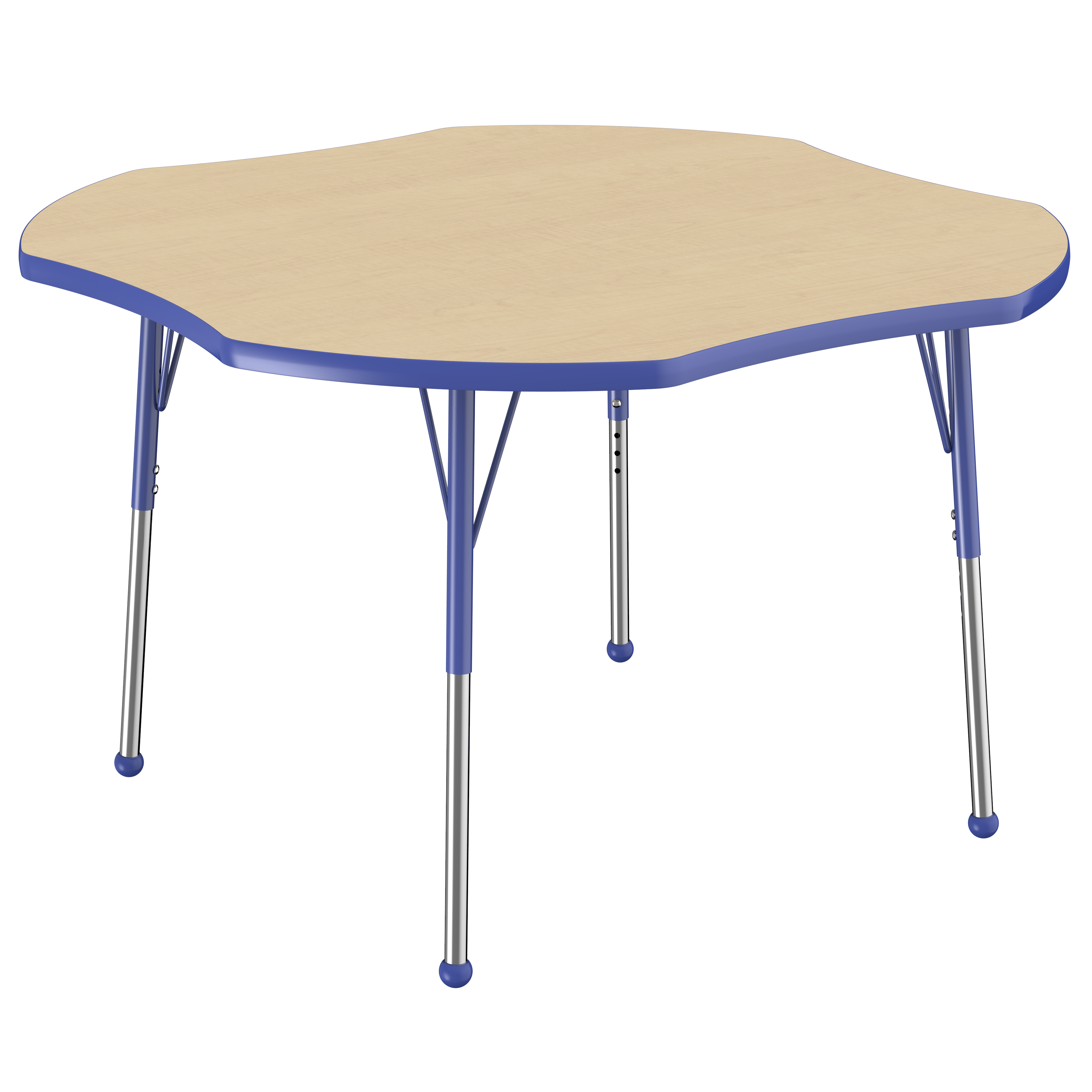 48" x 48" Clover T-Molding Activity Table with Adjustable Standard Ball Glide Legs - Maple/Blue