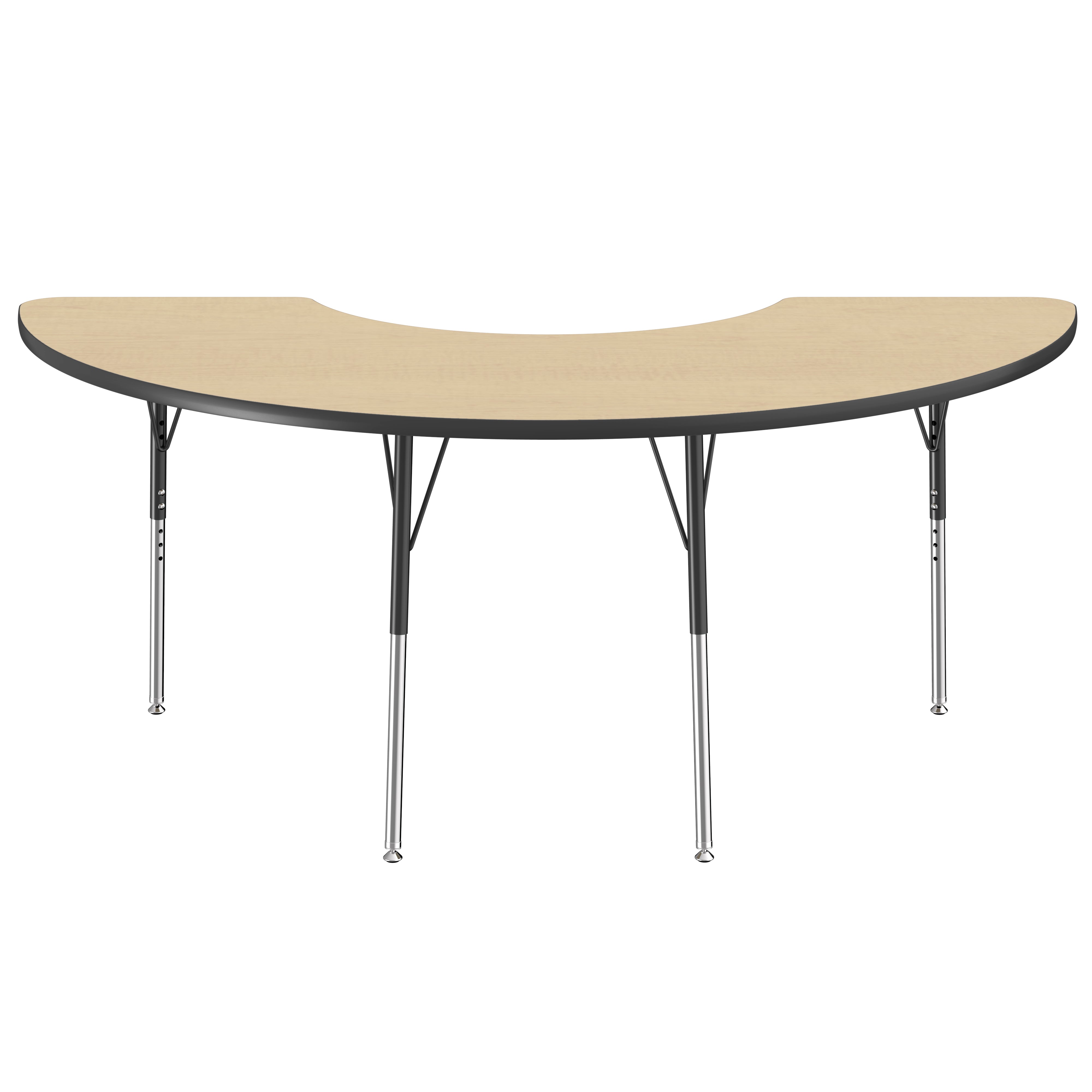 36" x 72" Half Moon Thermofused Activity Table with Adjustable Standard Swivel Glide Legs - Maple/Black