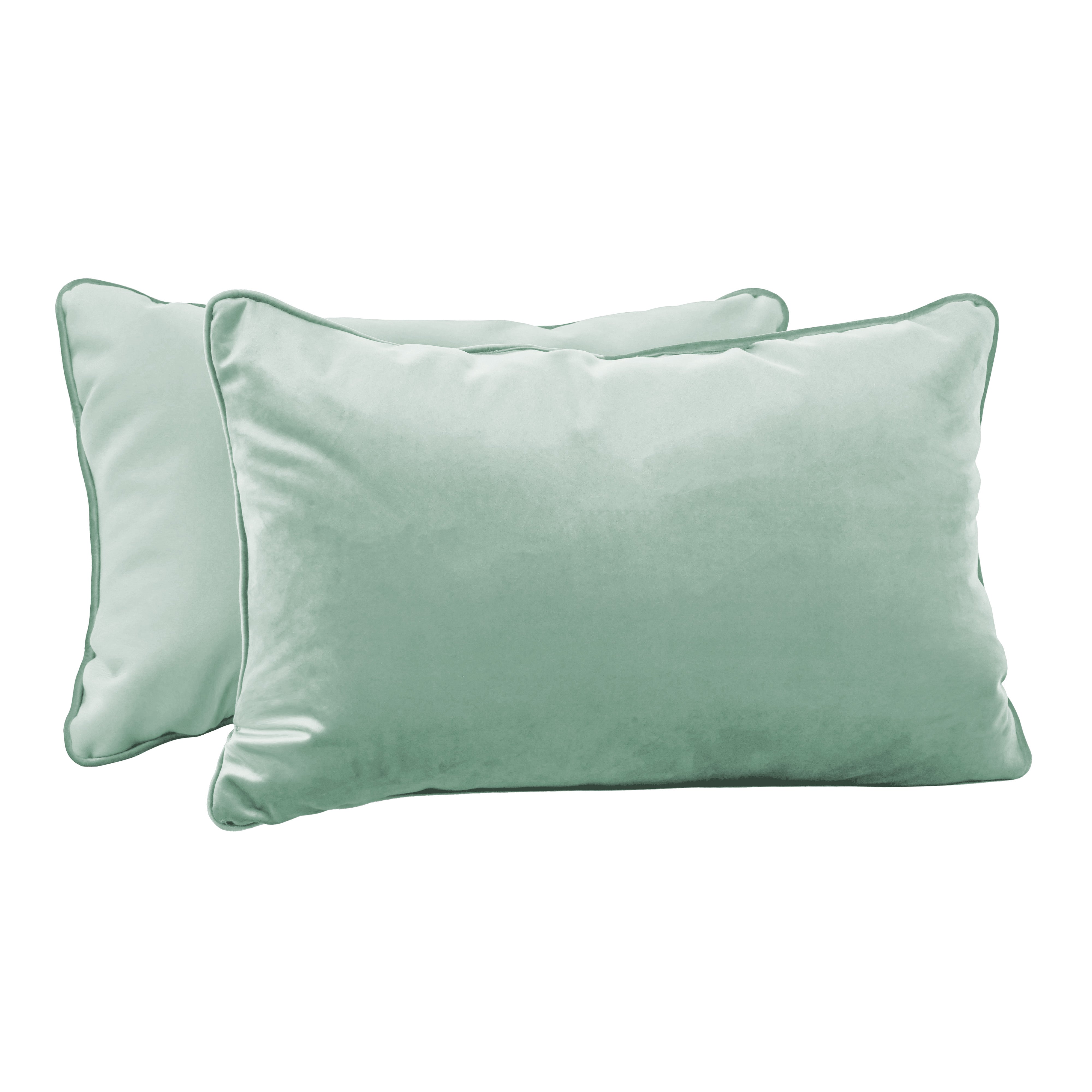 16" x 24" Rectangle Lumbar Microfiber and Faux Leather Pillow with Piping, 2-Piece - Aloe