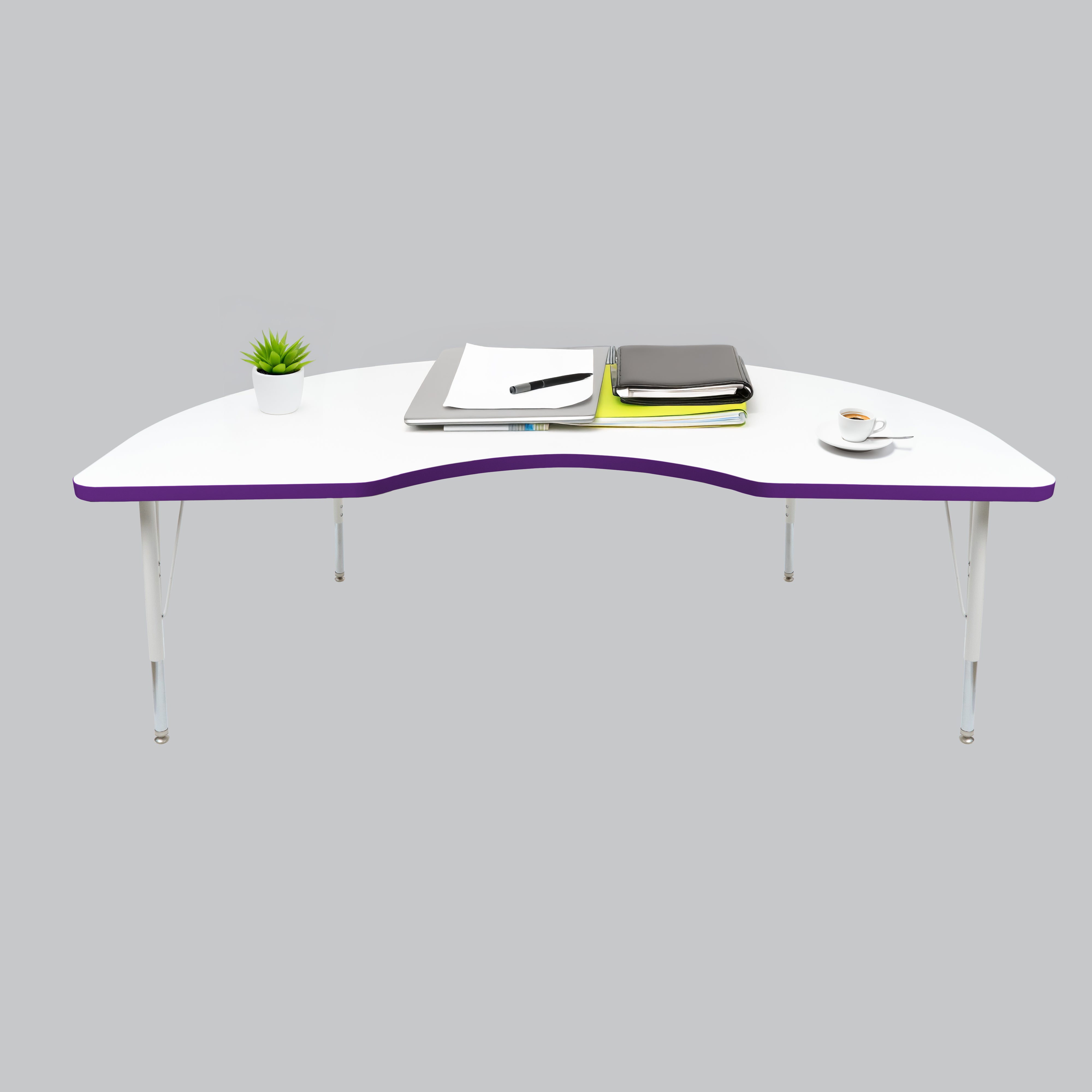 48" x 72" Kidney Thermofused Activity Table with Adjustable Standard Swivel Glide Legs - White/Eggplant/White