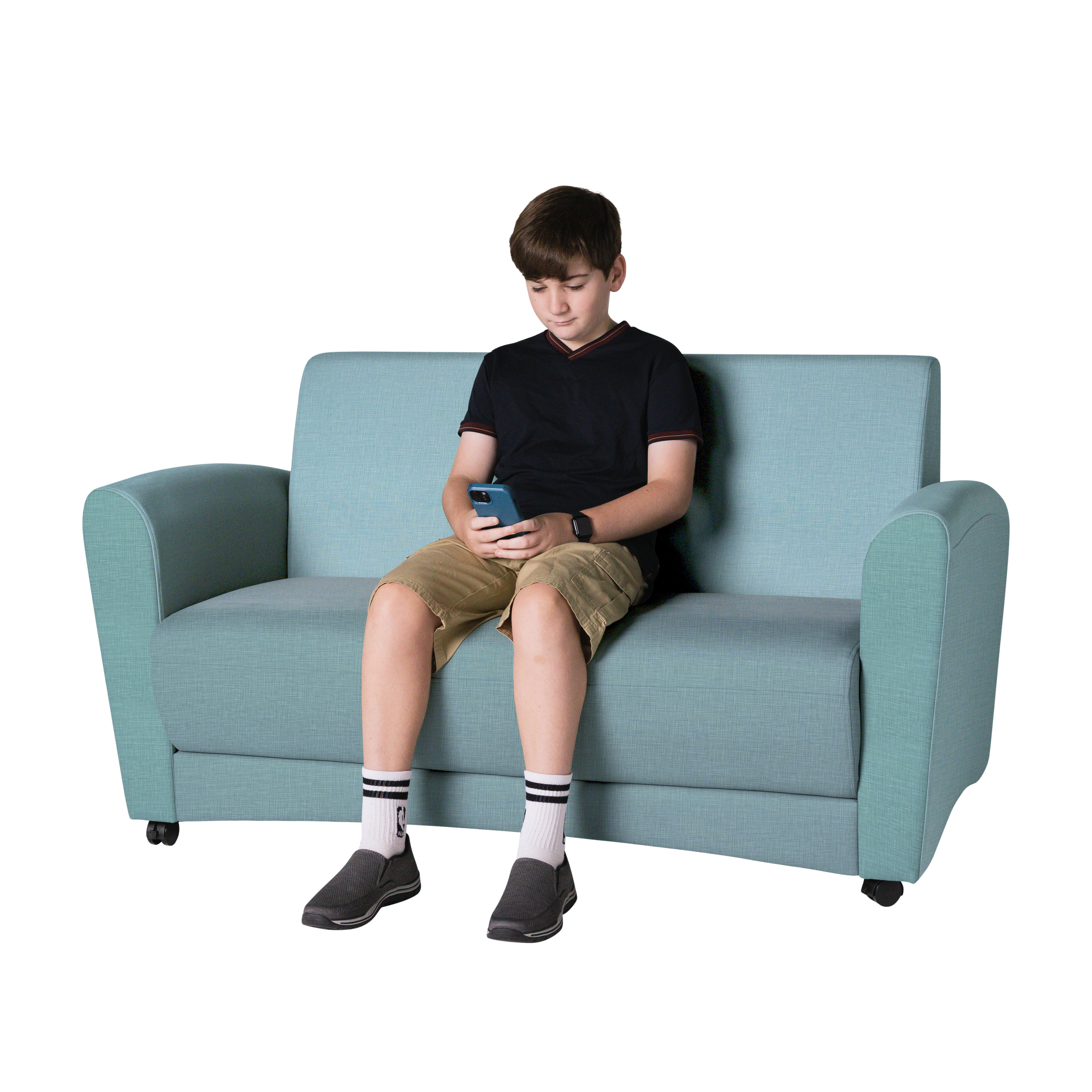 Pro Series Upholstered Mobile Common Area Sofa - Sky Blue Crosshatch