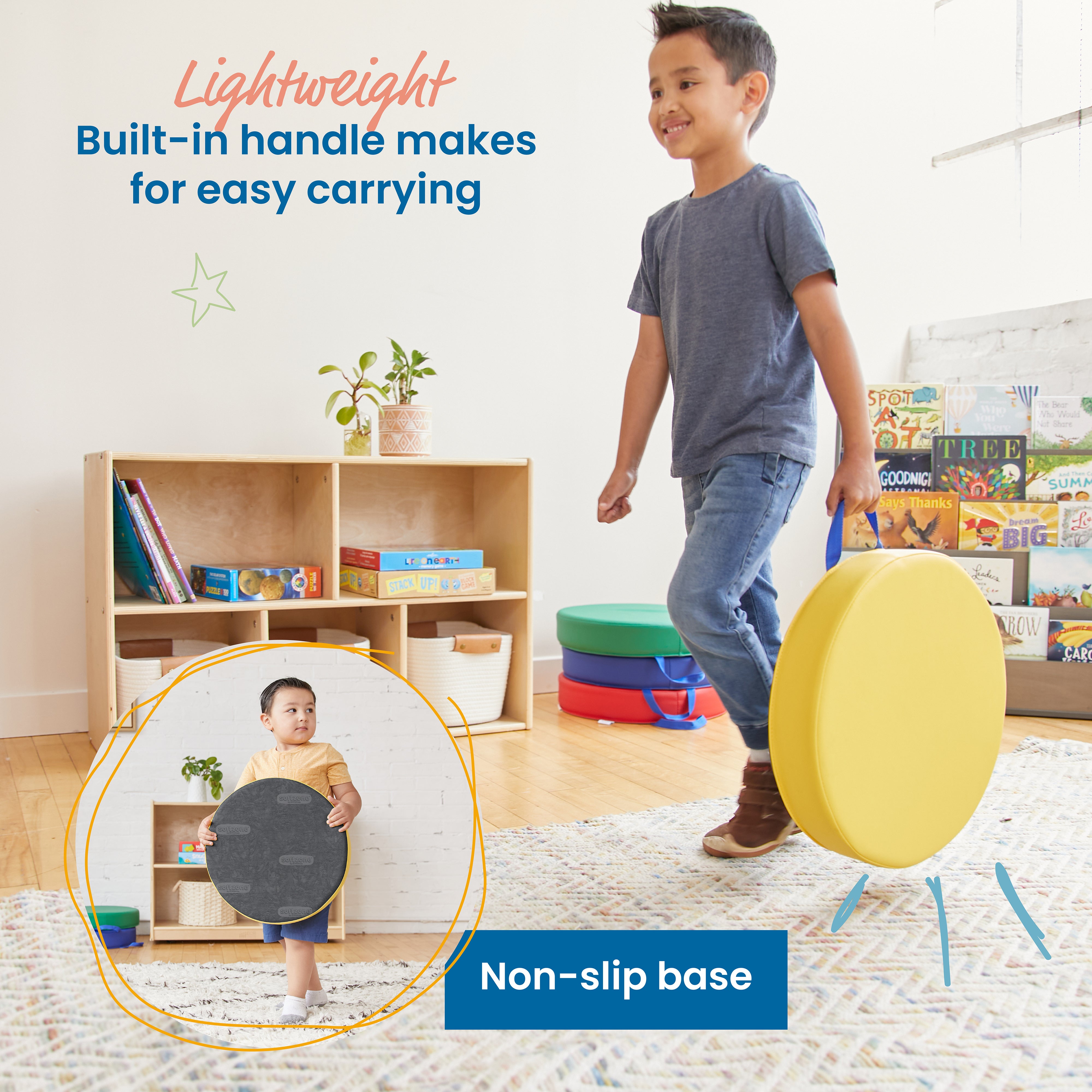 SoftZone Round Carry Me Floor Cushion 4-Piece - Assorted
