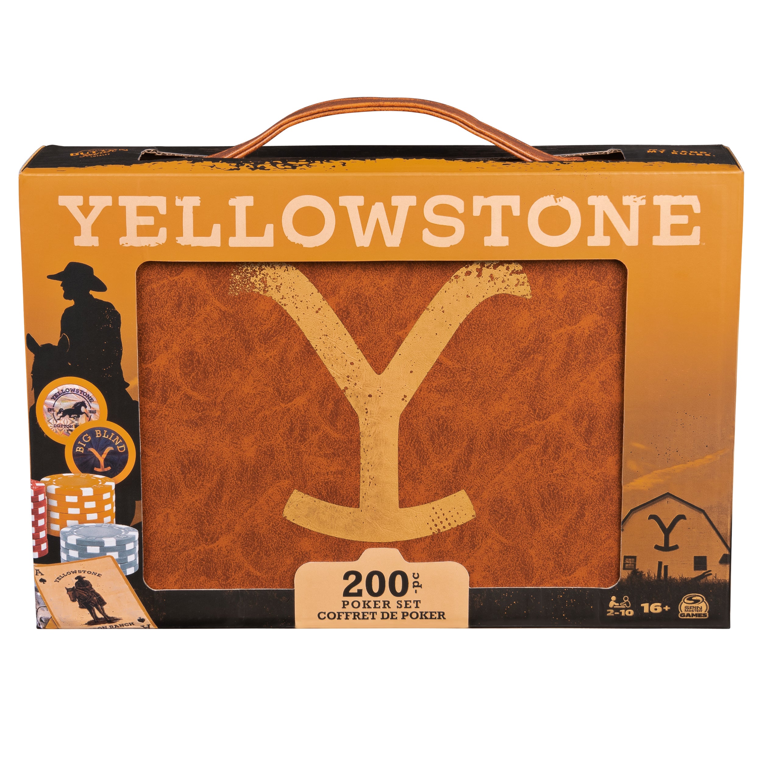 Spin Master Games, Yellowstone, 200-Piece Poker Set with Custom Carrying Case, Dealer & Betting Poker Chips Card Deck, Yellowstone Merchandise, for Adults 16 and up